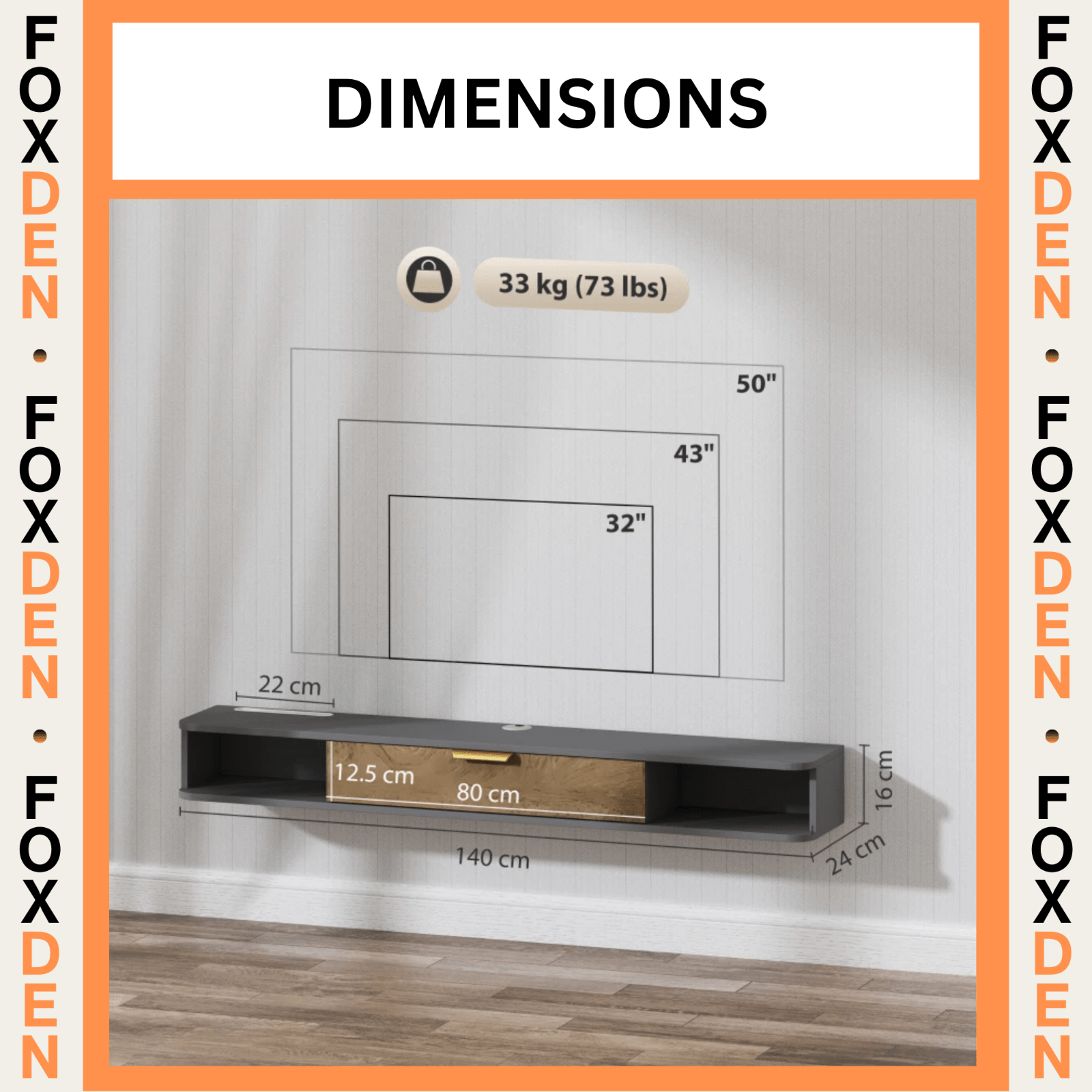 Grey Floating TV Unit Cabinet Stand for 65 Inch TVs 140cm Wall Mounted Storage - Home and Garden Furniture Shop - rustic - furniture