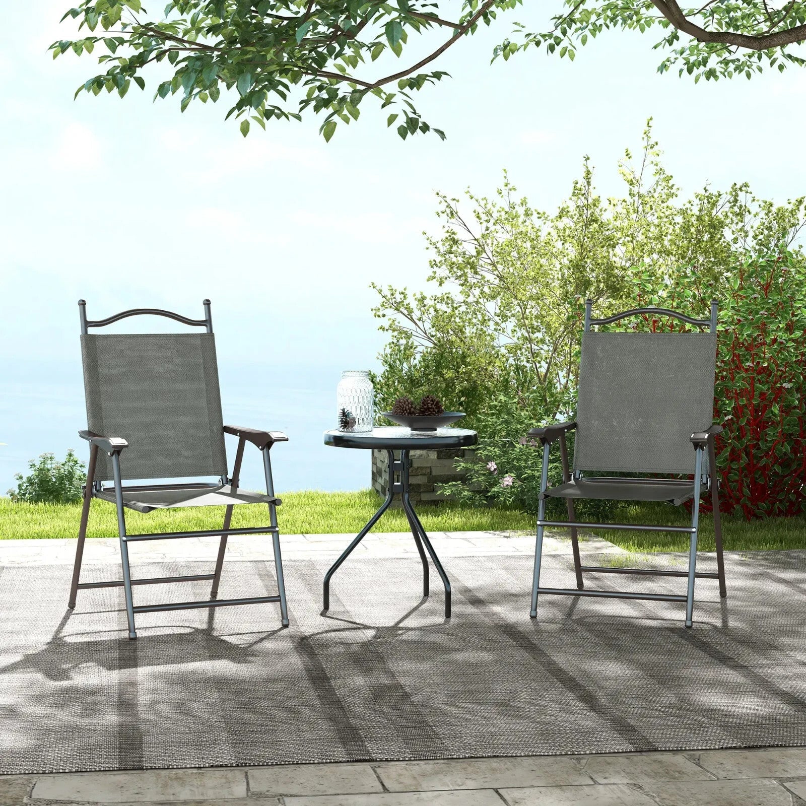 Grey Folding Chairs Set of 2 Outdoor Camping Seat Portable Patio Garden Chair - Home and Garden Furniture Shop - rustic - furniture