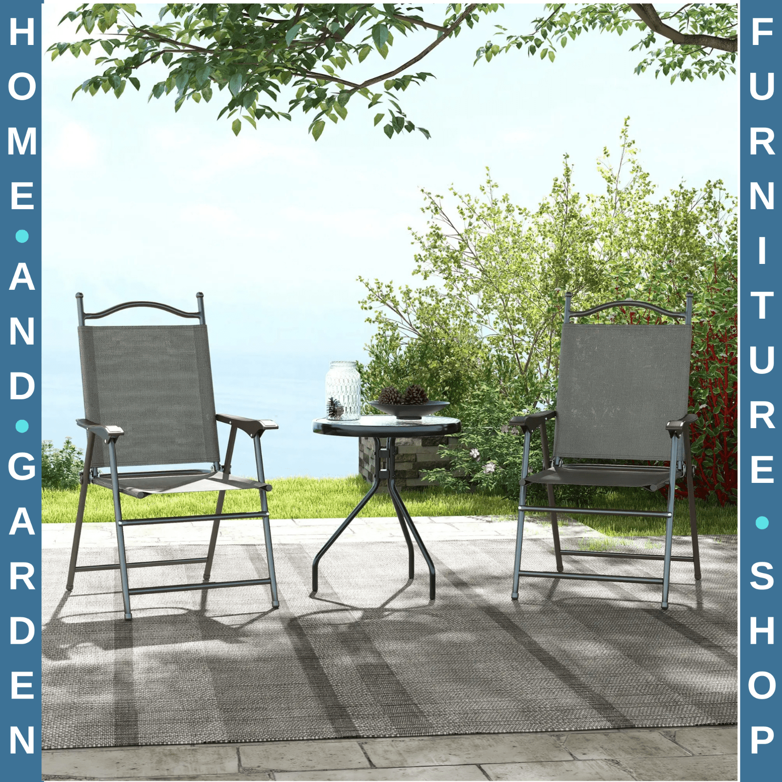 Grey Folding Chairs Set of 2 Outdoor Camping Seat Portable Patio Garden Chair - Home and Garden Furniture Shop - rustic - furniture