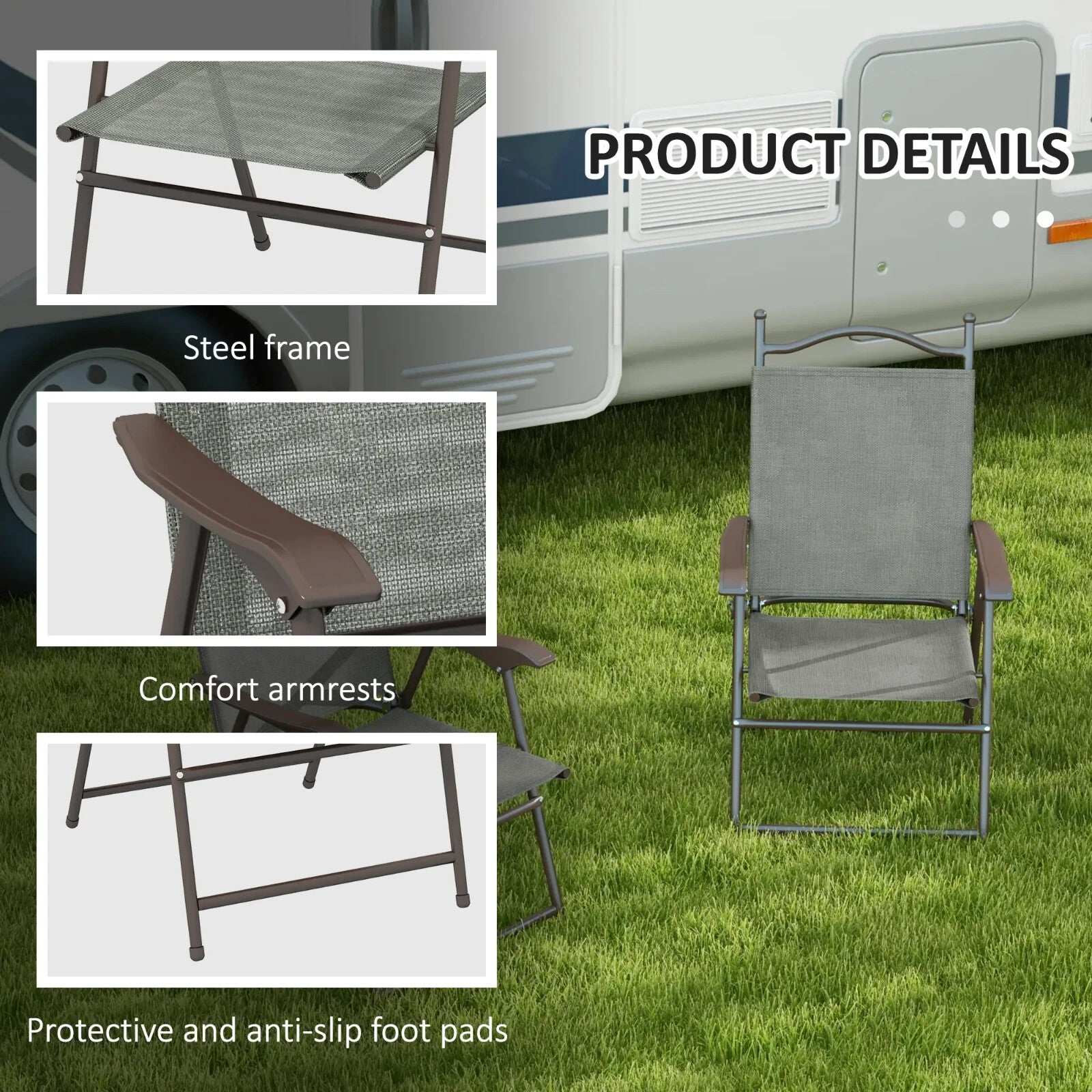 Grey Folding Chairs Set of 2 Outdoor Camping Seat Portable Patio Garden Chair - Home and Garden Furniture Shop - rustic - furniture