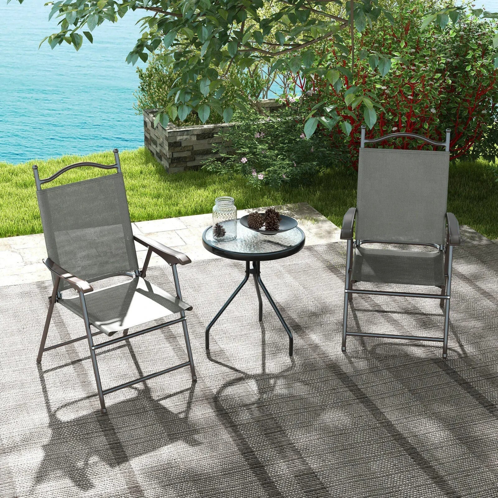 Grey Folding Chairs Set of 2 Outdoor Camping Seat Portable Patio Garden Chair - Home and Garden Furniture Shop - rustic - furniture