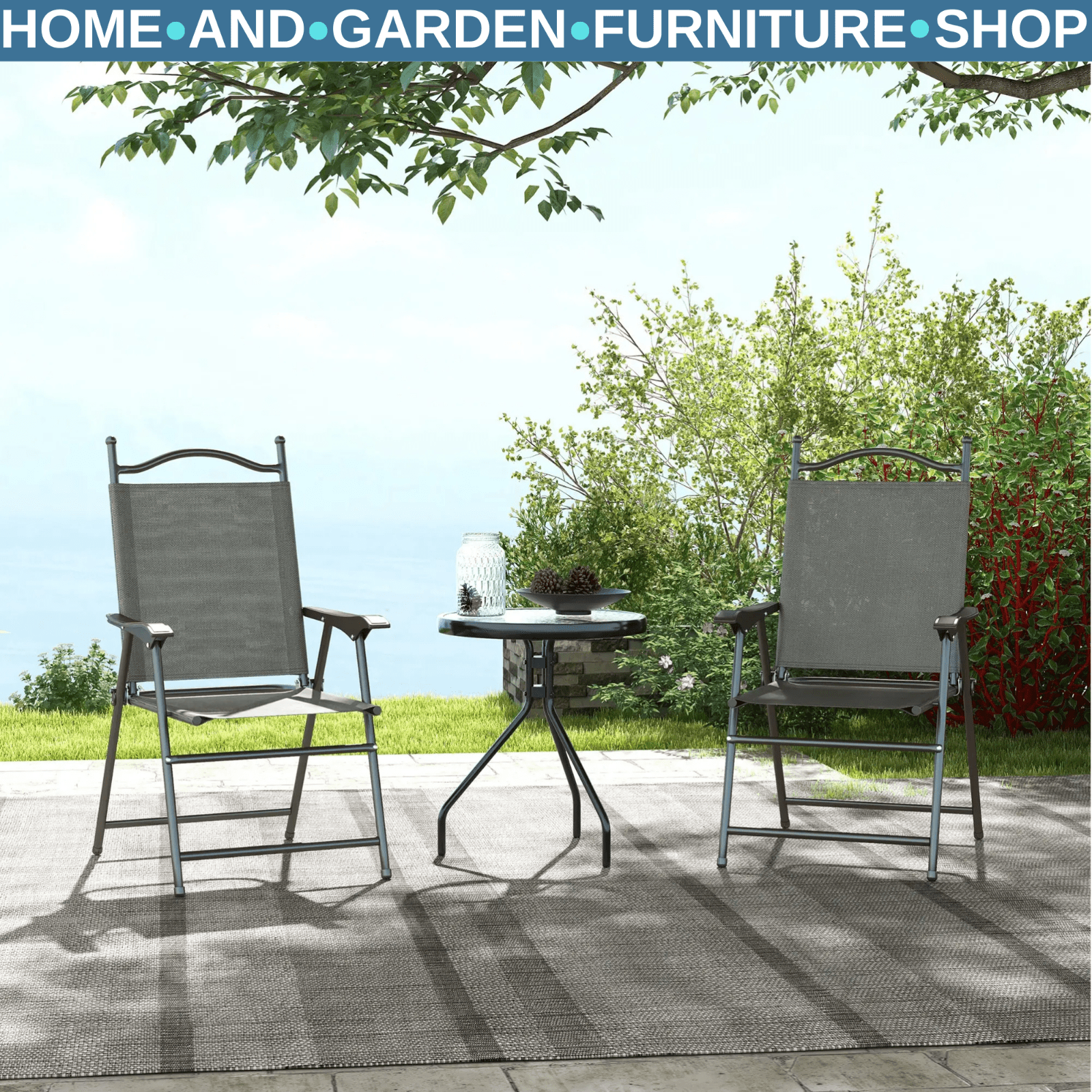 Grey Folding Chairs Set of 2 Outdoor Camping Seat Portable Patio Garden Chair - Home and Garden Furniture Shop - rustic - furniture