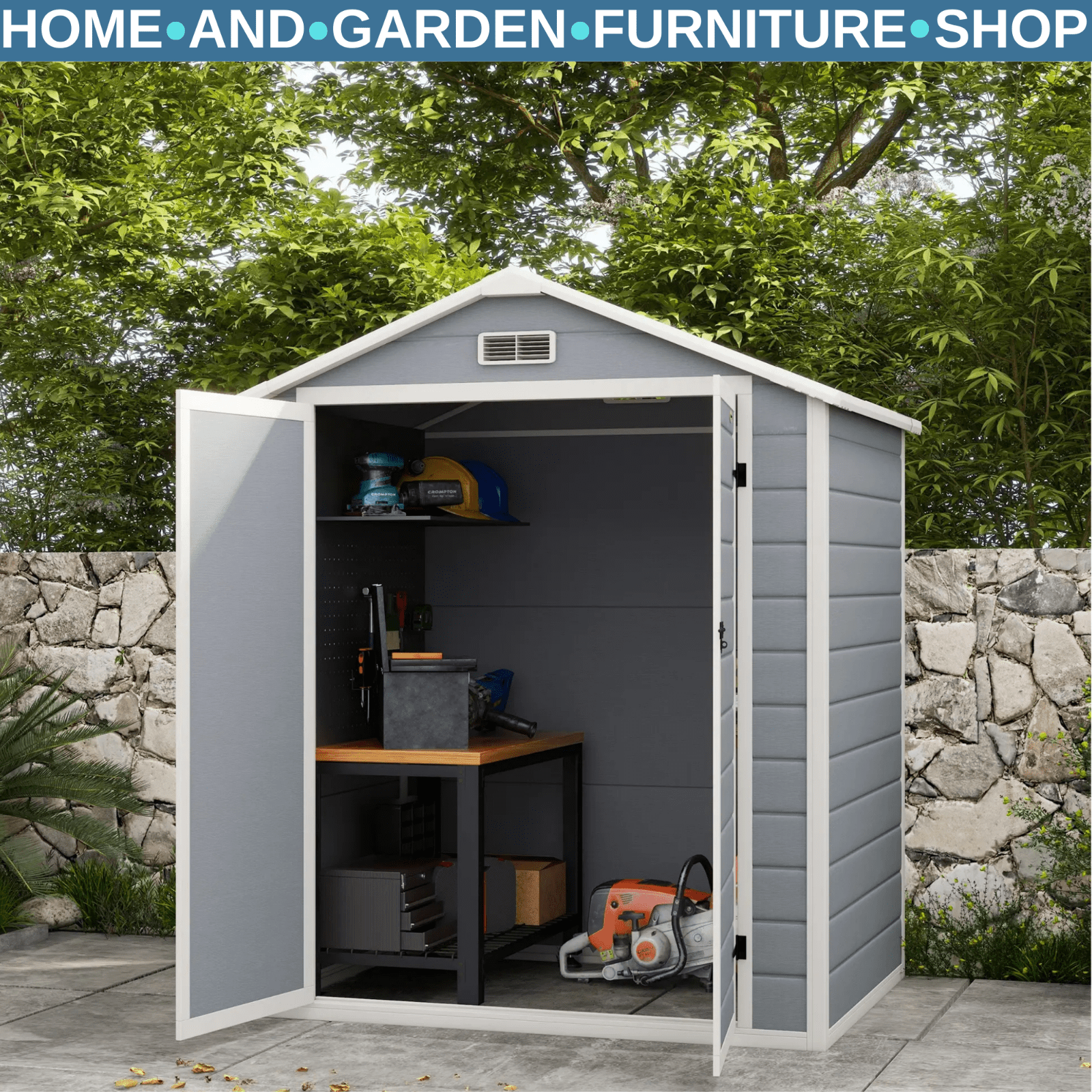 Grey Garden Shed 6 x 4.5ft Plastic Tool Storage House w/ Lockable Double Doors - Home and Garden Furniture Shop - rustic - furniture