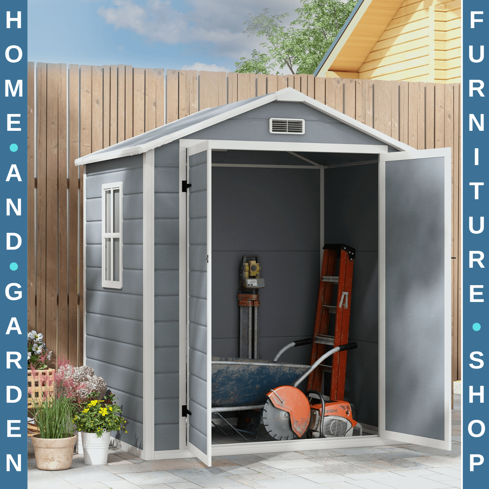 Grey Garden Shed 6 x 4.5ft Plastic Tool Storage House w/ Lockable Double Doors - Home and Garden Furniture Shop - rustic - furniture