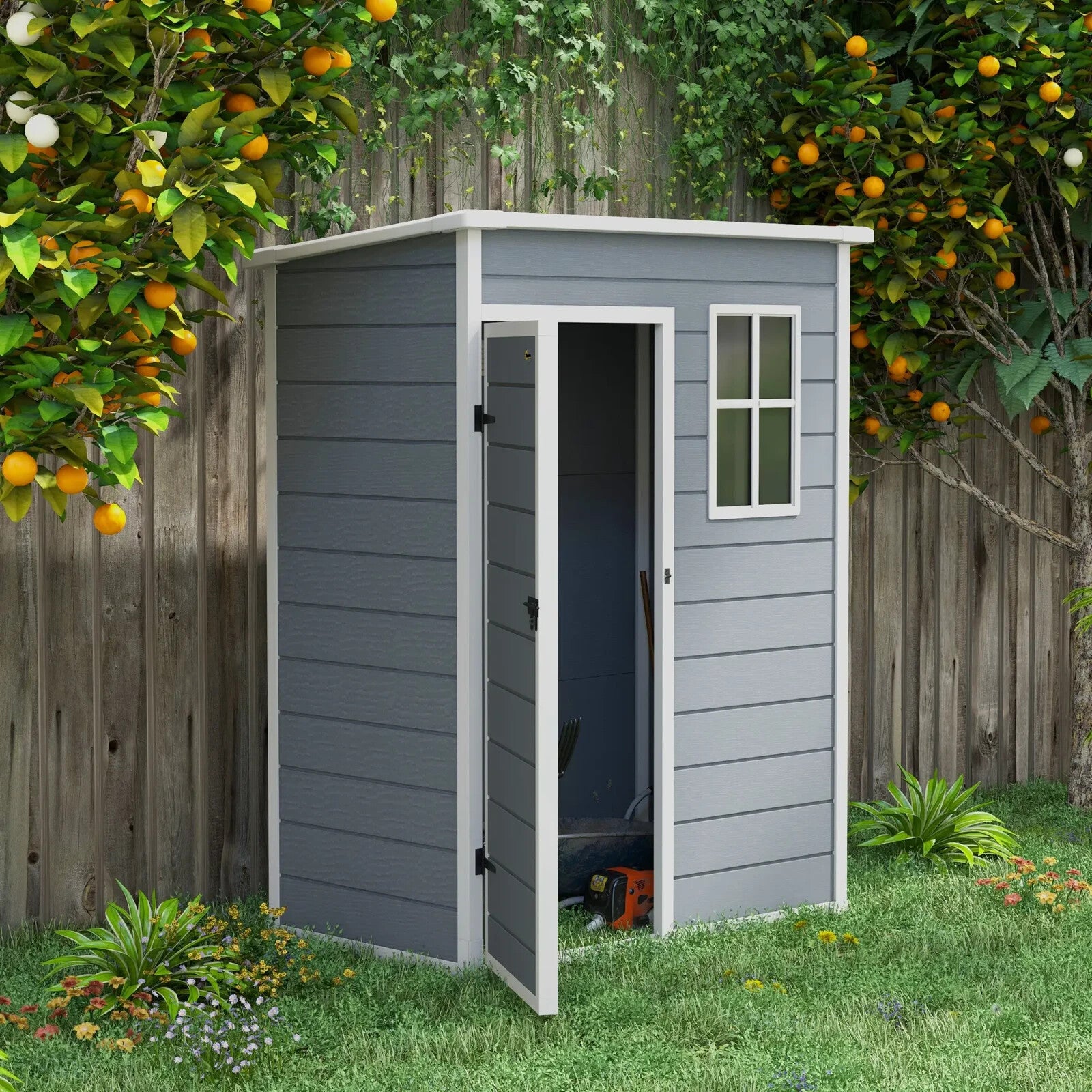 Grey Garden Storage Shed with Lockable Door Window 5x3ft Utility Tool Cabinet - Home and Garden Furniture Shop - rustic - furniture