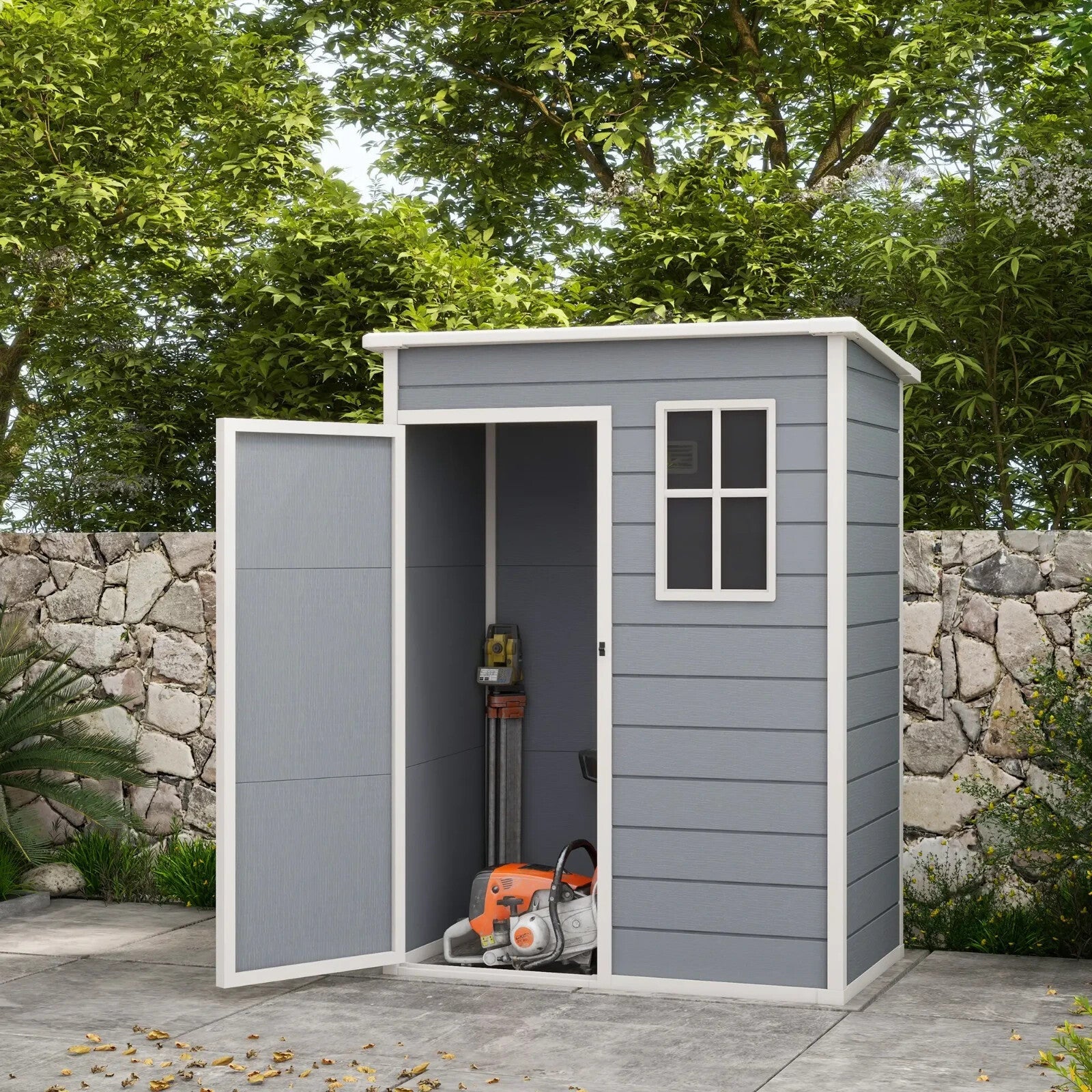 Grey Garden Storage Shed with Lockable Door Window 5x3ft Utility Tool Cabinet - Home and Garden Furniture Shop - rustic - furniture