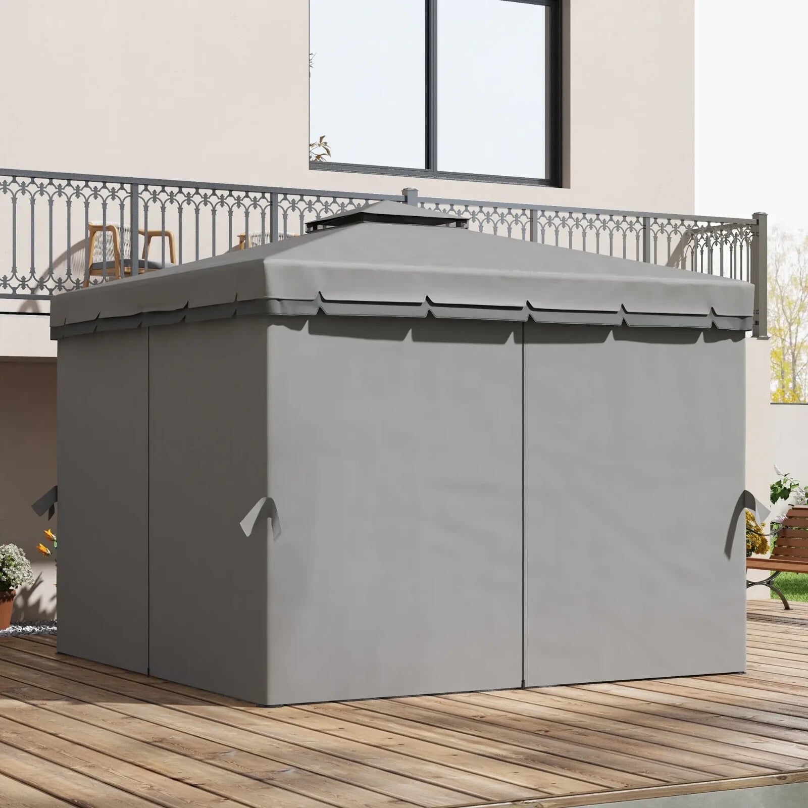 Grey Heavy Duty 3 x 3m Patio Gazebo Garden Shelter Mosquito Netting Double Roof - Home and Garden Furniture Shop - rustic - furniture