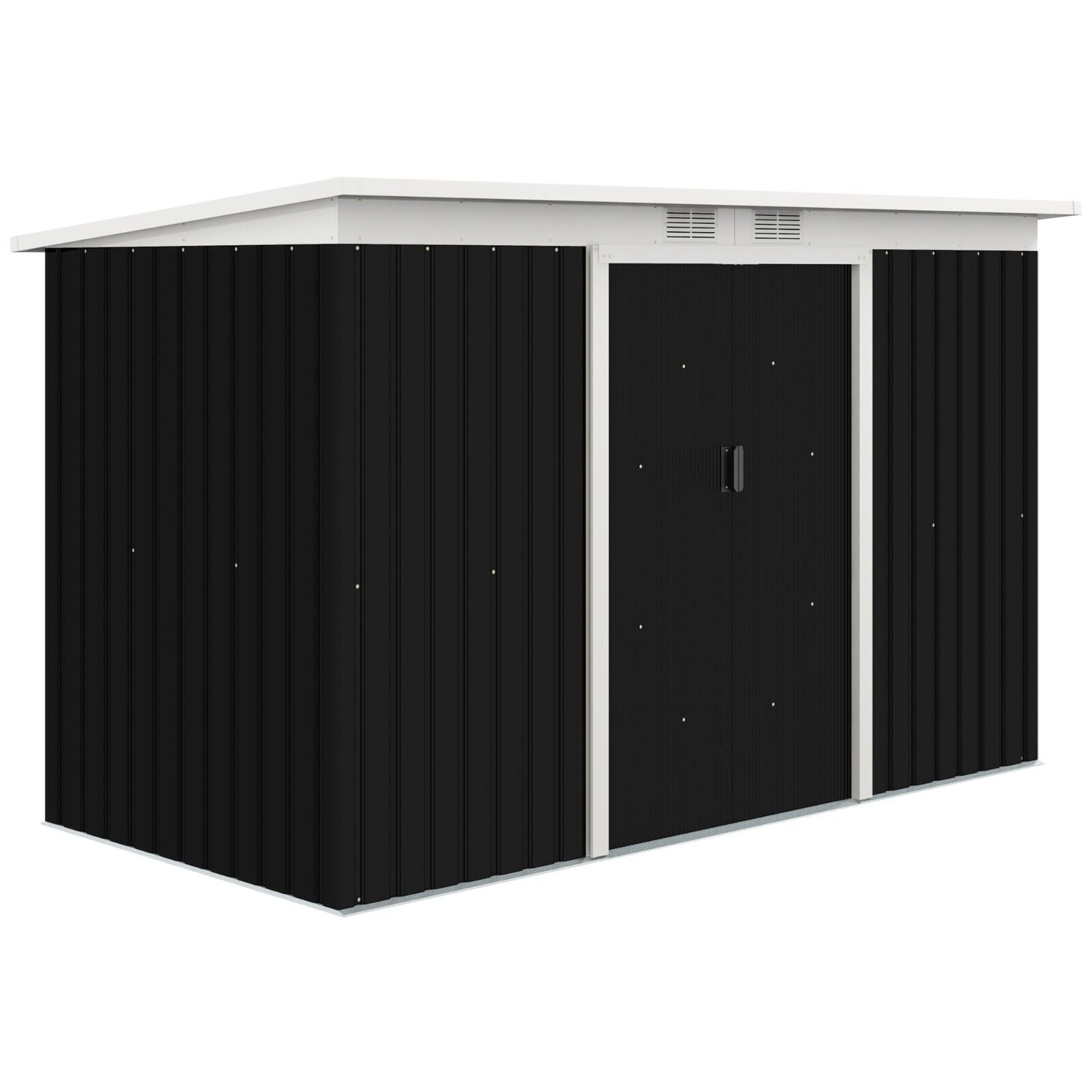 Grey Metal Garden Storage Shed 9 x 4ft Tool Shed Sliding Doors Sloped Roof Vents - Home and Garden Furniture Shop - #rustic - furniture#