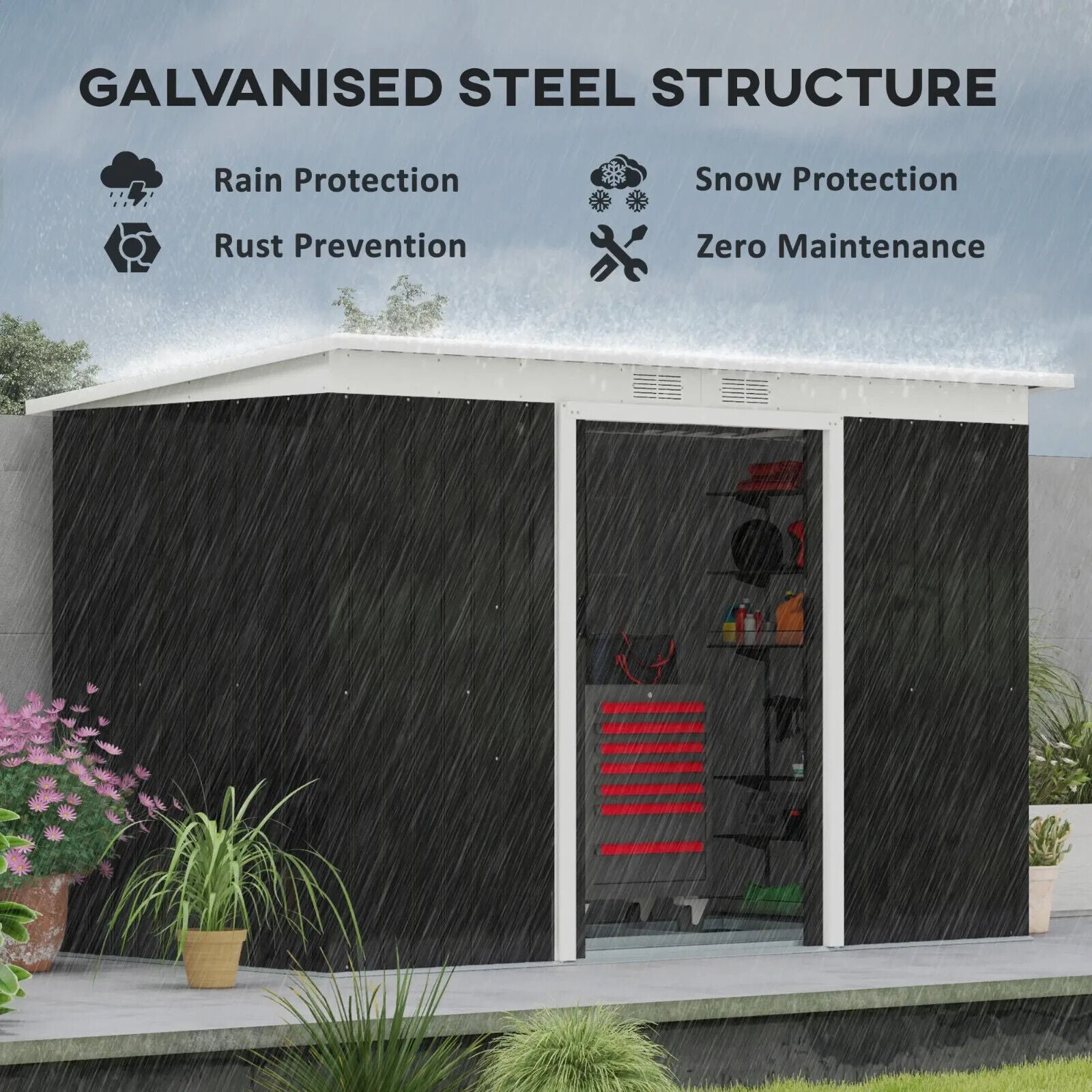 Grey Metal Garden Storage Shed 9 x 4ft Tool Shed Sliding Doors Sloped Roof Vents - Home and Garden Furniture Shop - #rustic - furniture#