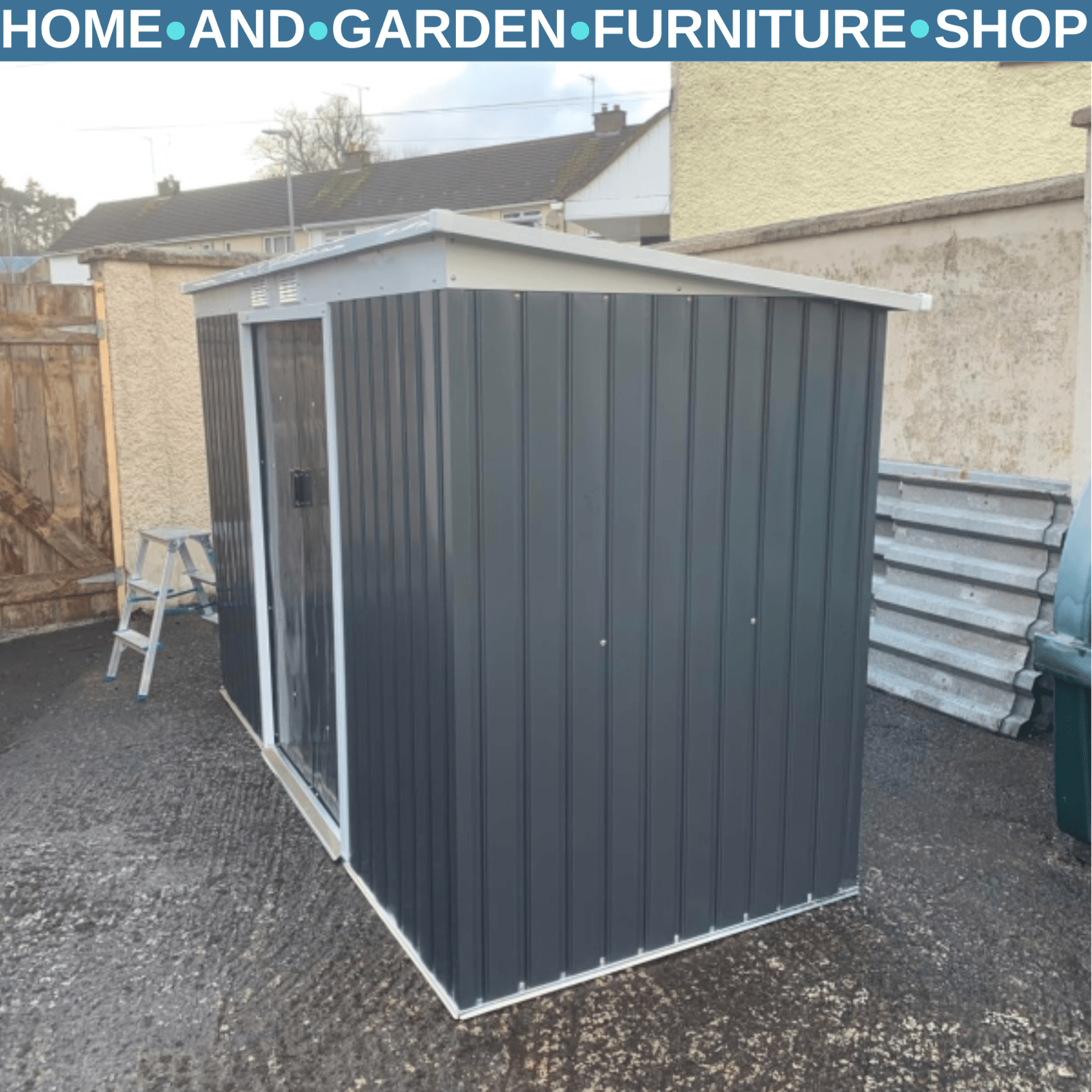 Grey Metal Garden Storage Shed 9 x 4ft Tool Shed Sliding Doors Sloped Roof Vents - Home and Garden Furniture Shop - rustic - furniture