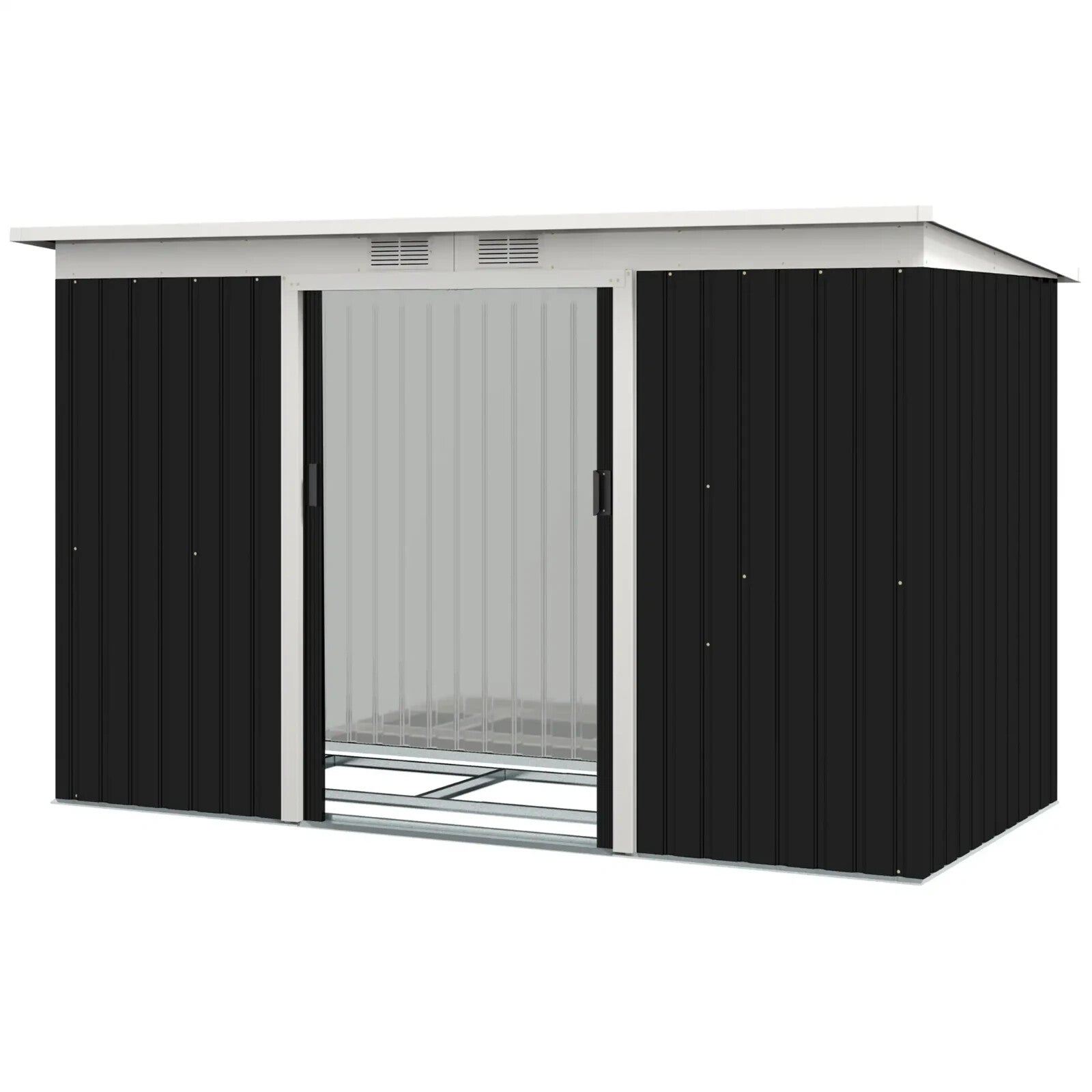 Grey Metal Garden Storage Shed 9 x 4ft Tool Shed Sliding Doors Sloped Roof Vents - Home and Garden Furniture Shop - rustic - furniture