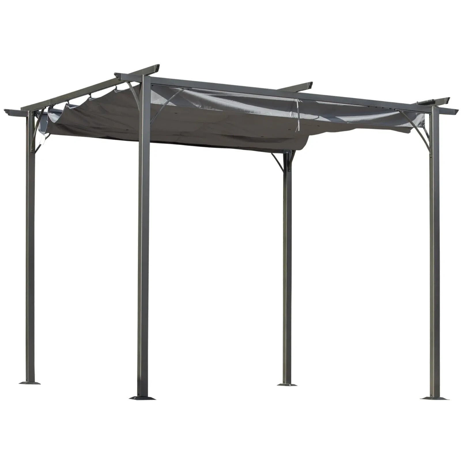 Grey Metal Pergola Gazebo Retractable Canopy Roof Heavy Duty 3 x 3m Garden Shade - Home and Garden Furniture Shop - rustic - furniture