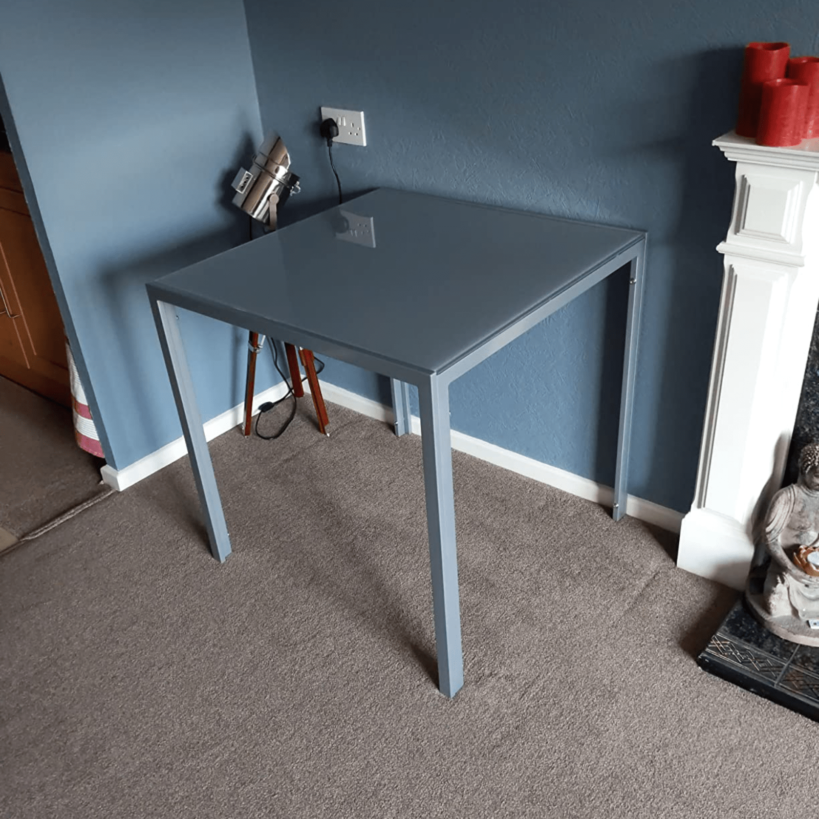 Grey Modern Square Dining Table with Tempered Glass Top Metal Legs Kitchen Table - Home and Garden Furniture Shop - rustic - furniture