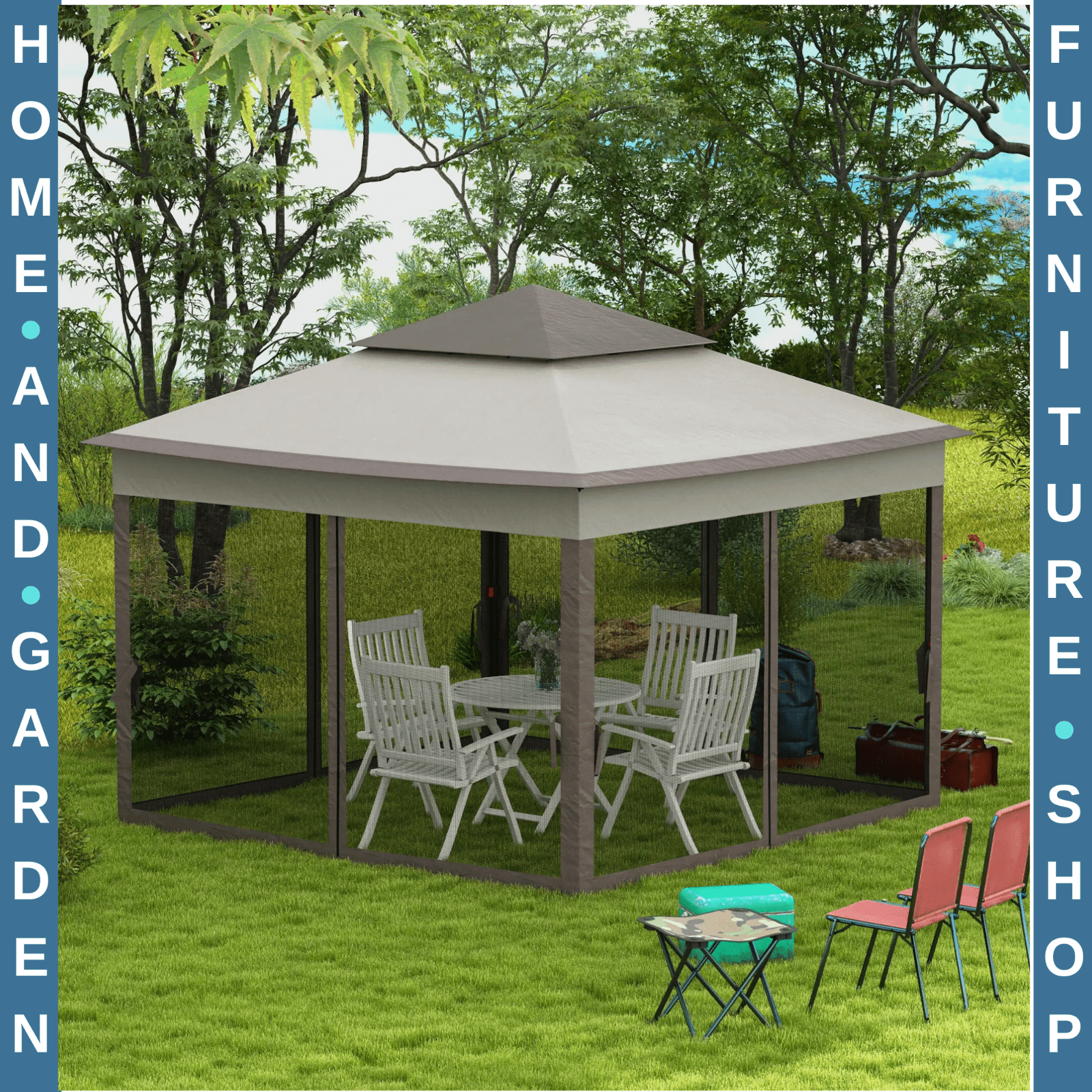 Grey Outdoor Garden Folding Tent Heavy Duty Pop Up Gazebo with Sides Party Patio - Home and Garden Furniture Shop - rustic - furniture