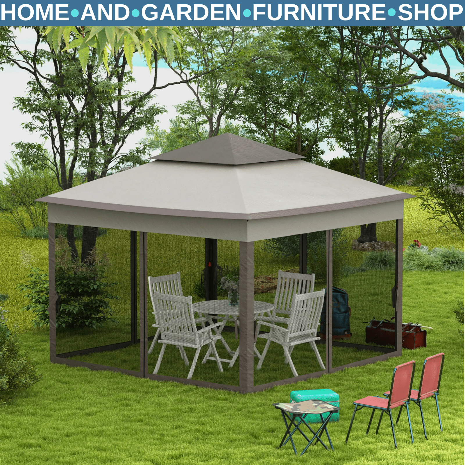 Grey Outdoor Garden Folding Tent Heavy Duty Pop Up Gazebo with Sides Party Patio - Home and Garden Furniture Shop - rustic - furniture