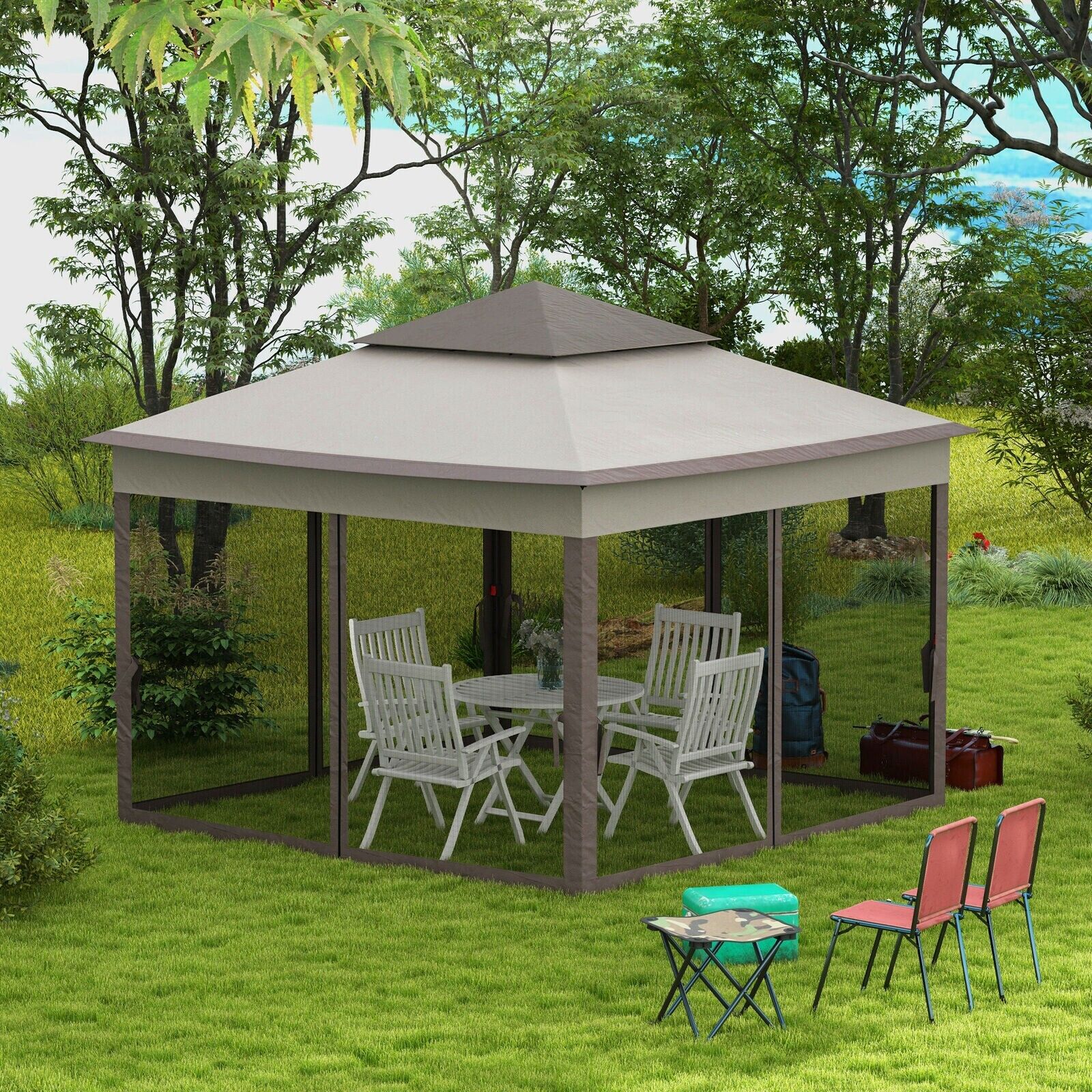 Grey Outdoor Garden Folding Tent Heavy Duty Pop Up Gazebo with Sides Party Patio - Home and Garden Furniture Shop - #rustic - furniture#