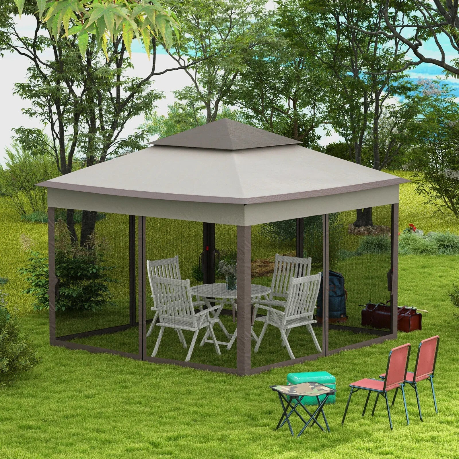 Grey Outdoor Garden Folding Tent Heavy Duty Pop Up Gazebo with Sides Party Patio - Home and Garden Furniture Shop - rustic - furniture