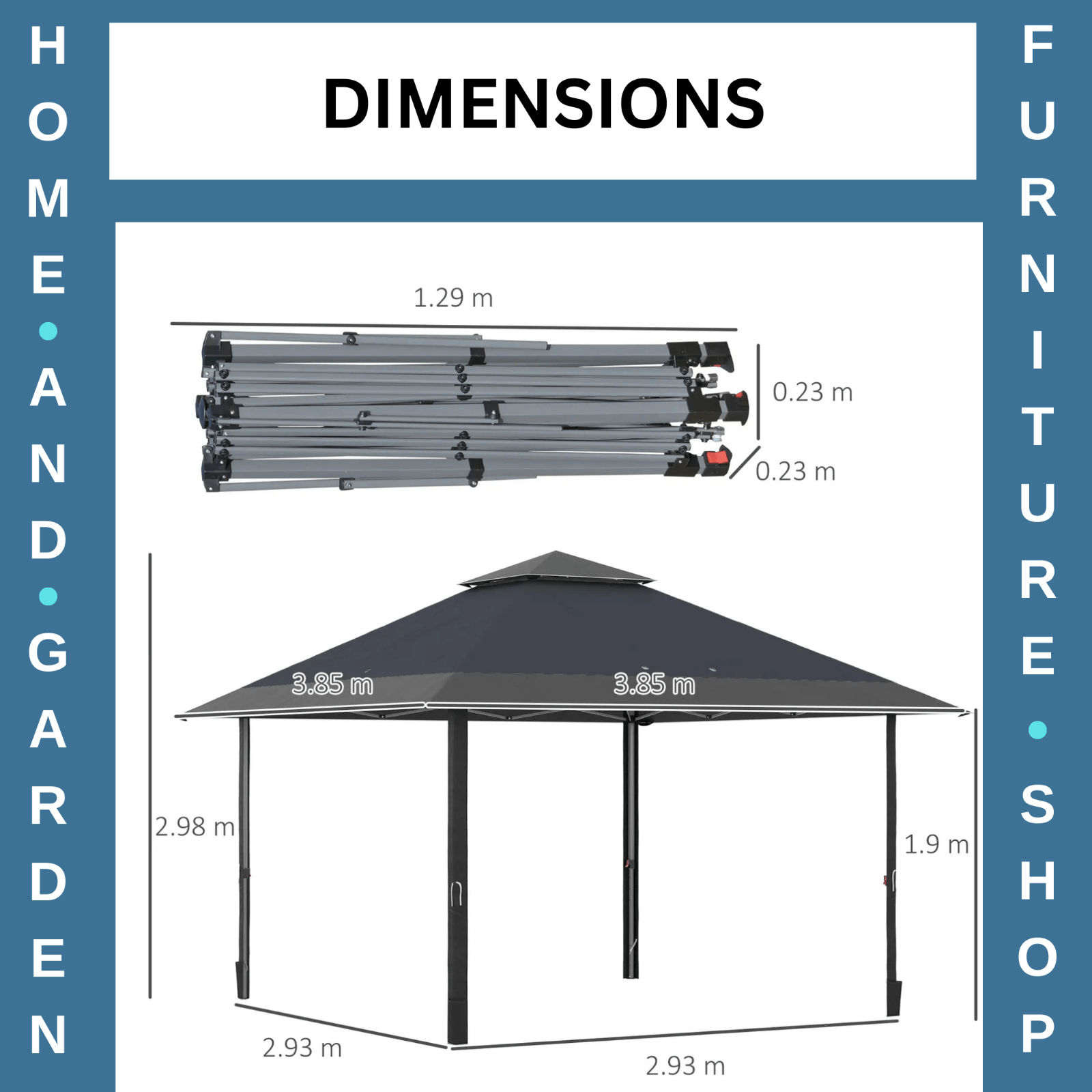 Grey Outdoor Pop Up Canopy Gazebo 4 x 4m Garden Tent Cover Adjustable Legs Bag - Home and Garden Furniture Shop - rustic - furniture