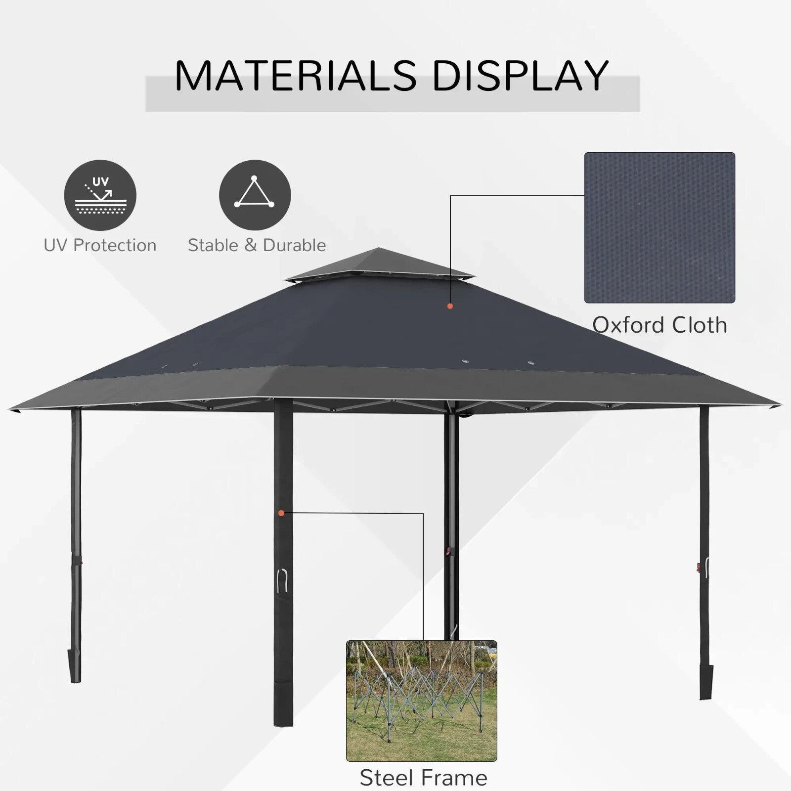 Grey Outdoor Pop Up Canopy Gazebo 4 x 4m Garden Tent Cover Adjustable Legs Bag - Home and Garden Furniture Shop - rustic - furniture