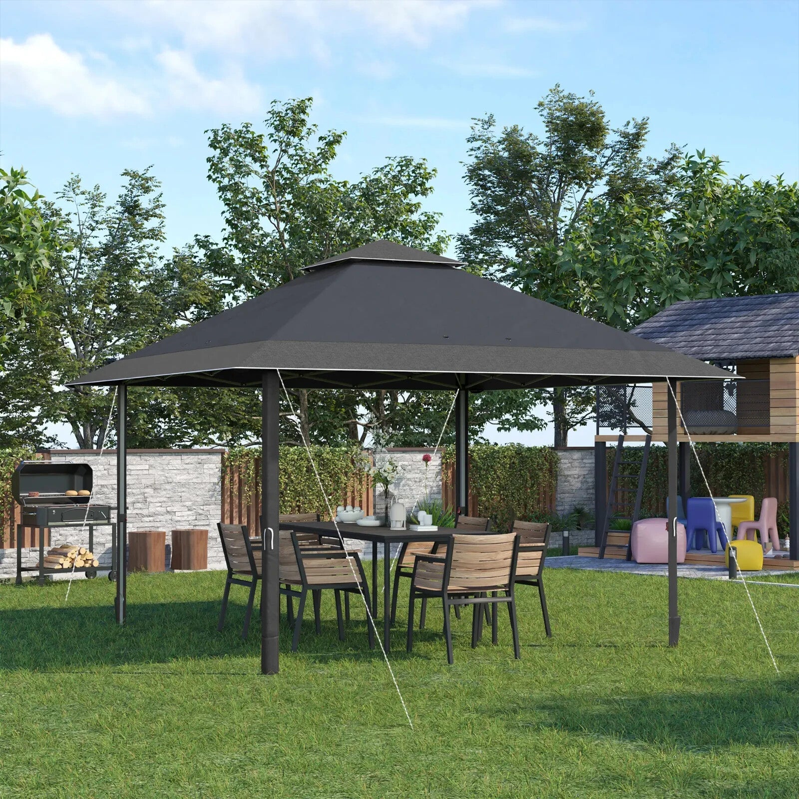 Grey Outdoor Pop Up Canopy Gazebo 4 x 4m Garden Tent Cover Adjustable Legs Bag - Home and Garden Furniture Shop - rustic - furniture