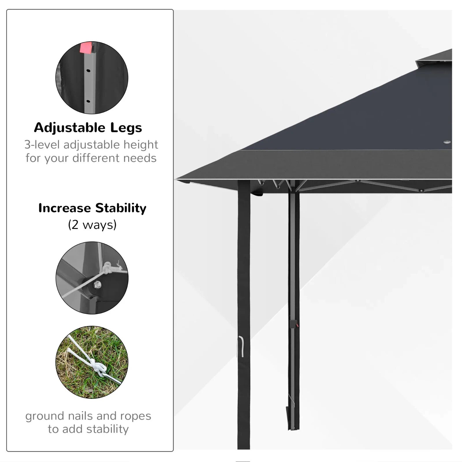 Grey Outdoor Pop Up Canopy Gazebo 4 x 4m Garden Tent Cover Adjustable Legs Bag - Home and Garden Furniture Shop - rustic - furniture