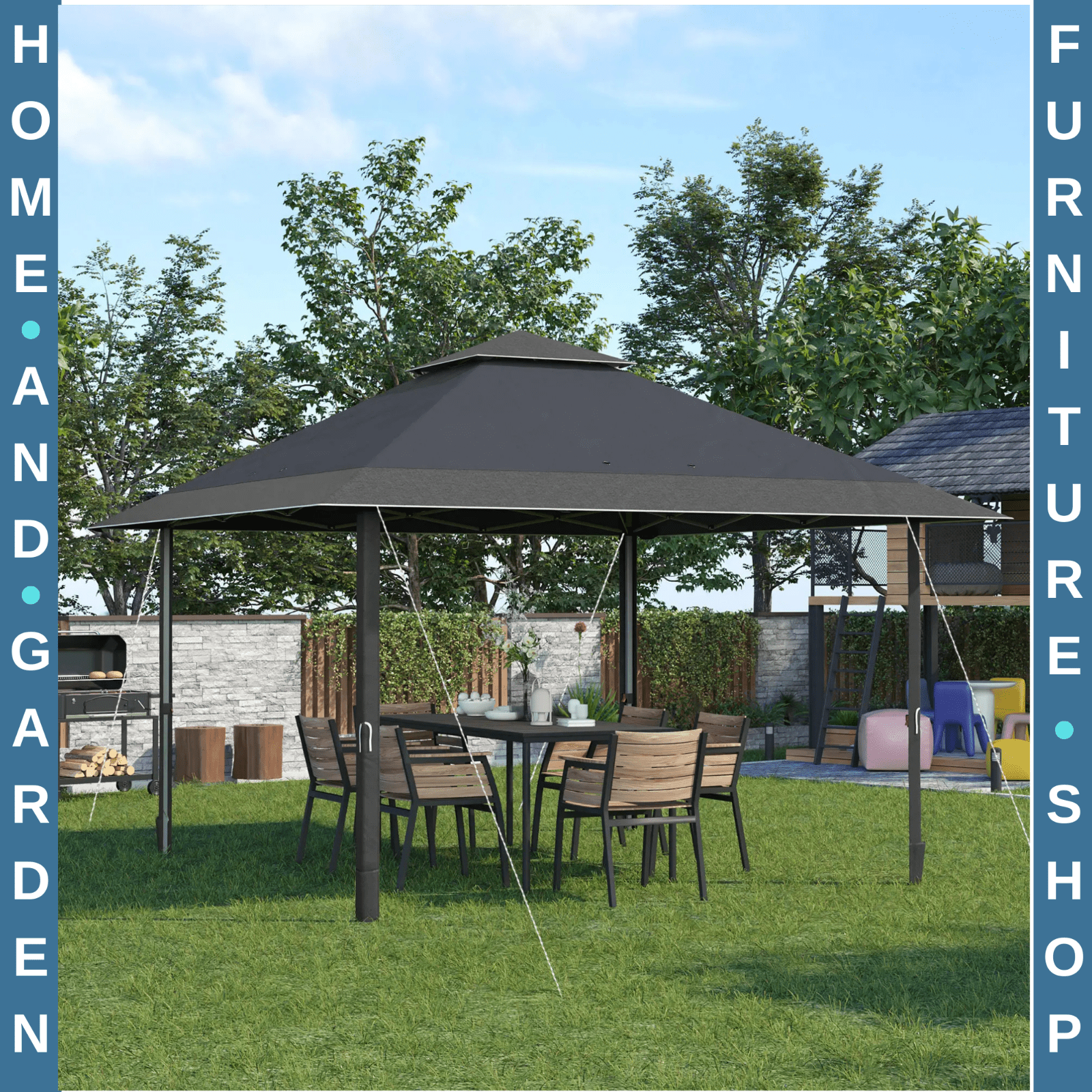 Grey Outdoor Pop Up Canopy Gazebo 4 x 4m Garden Tent Cover Adjustable Legs Bag - Home and Garden Furniture Shop - rustic - furniture