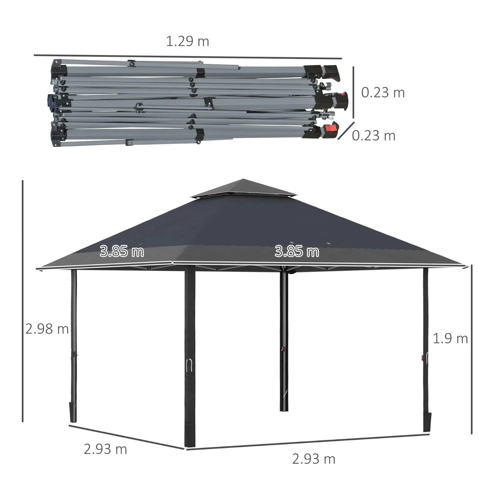 Grey Outdoor Pop Up Canopy Gazebo 4 x 4m Garden Tent Cover Adjustable Legs Bag - Home and Garden Furniture Shop - rustic - furniture