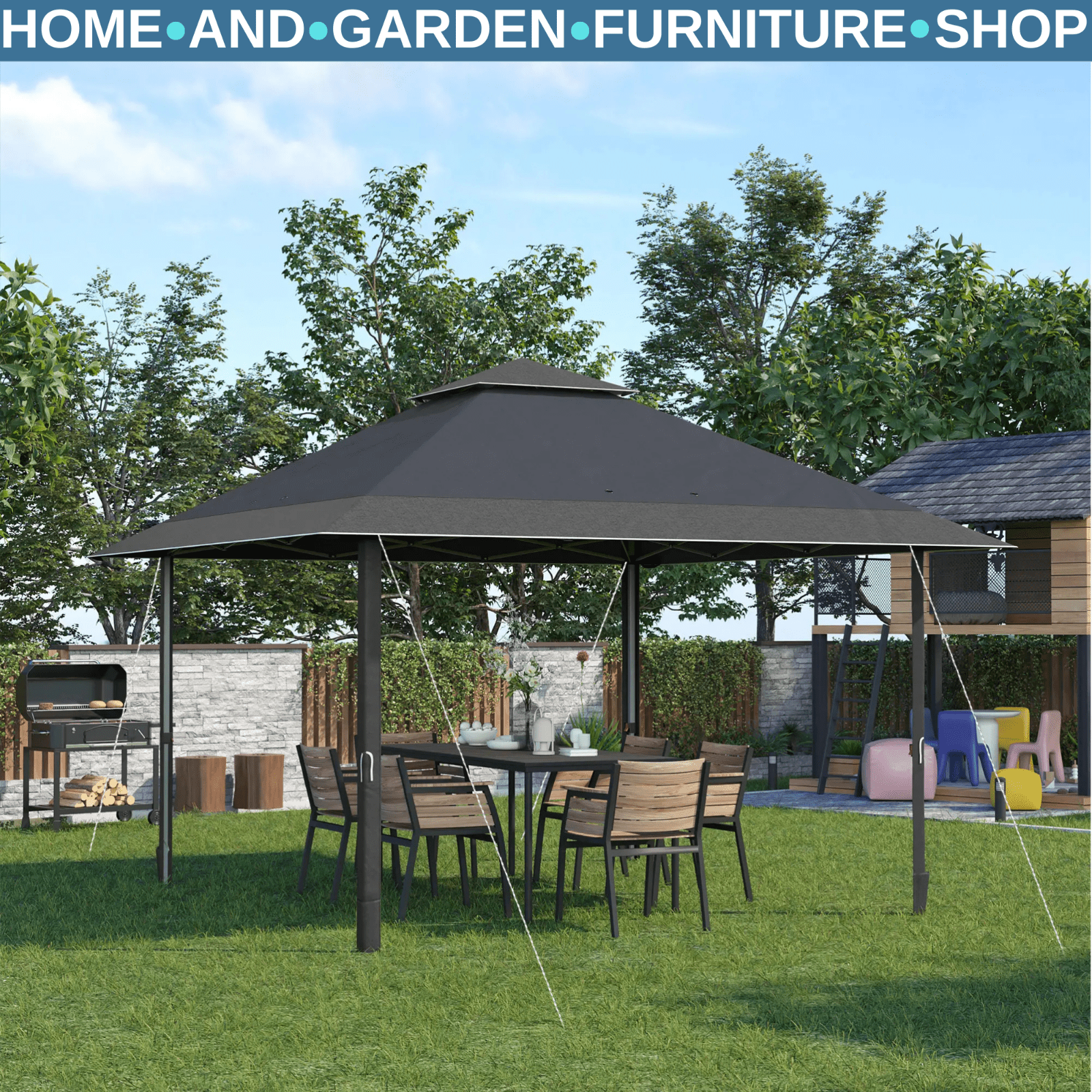 Grey Outdoor Pop Up Canopy Gazebo 4 x 4m Garden Tent Cover Adjustable Legs Bag - Home and Garden Furniture Shop - rustic - furniture