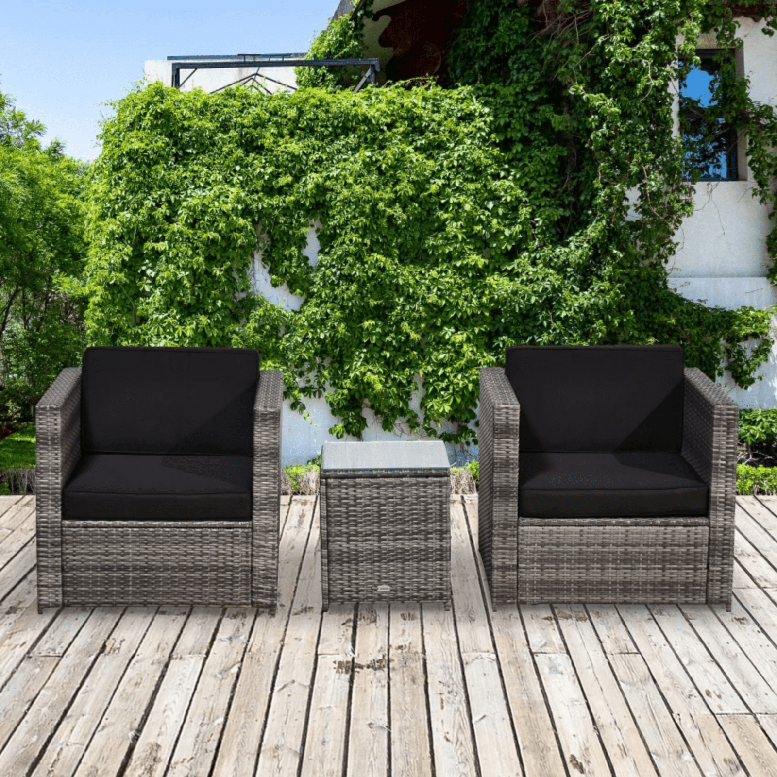 Grey Patio 2 Seater Rattan Sofa Garden Furniture Set Coffee Table Seat Cushions - Home and Garden Furniture Shop - #rustic - furniture#