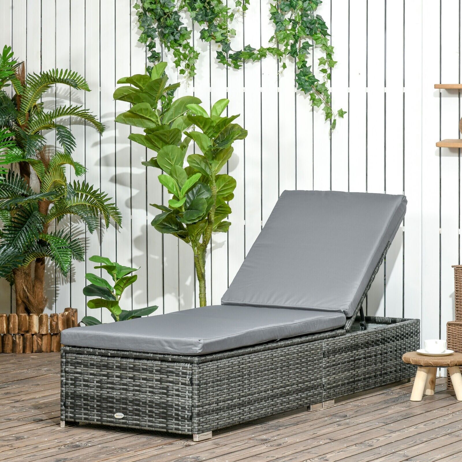 Grey Patio Rattan Chaise Lounge Garden Wicker Sun Lounger Outdoor Furniture Bed - Home and Garden Furniture Shop - #rustic - furniture#