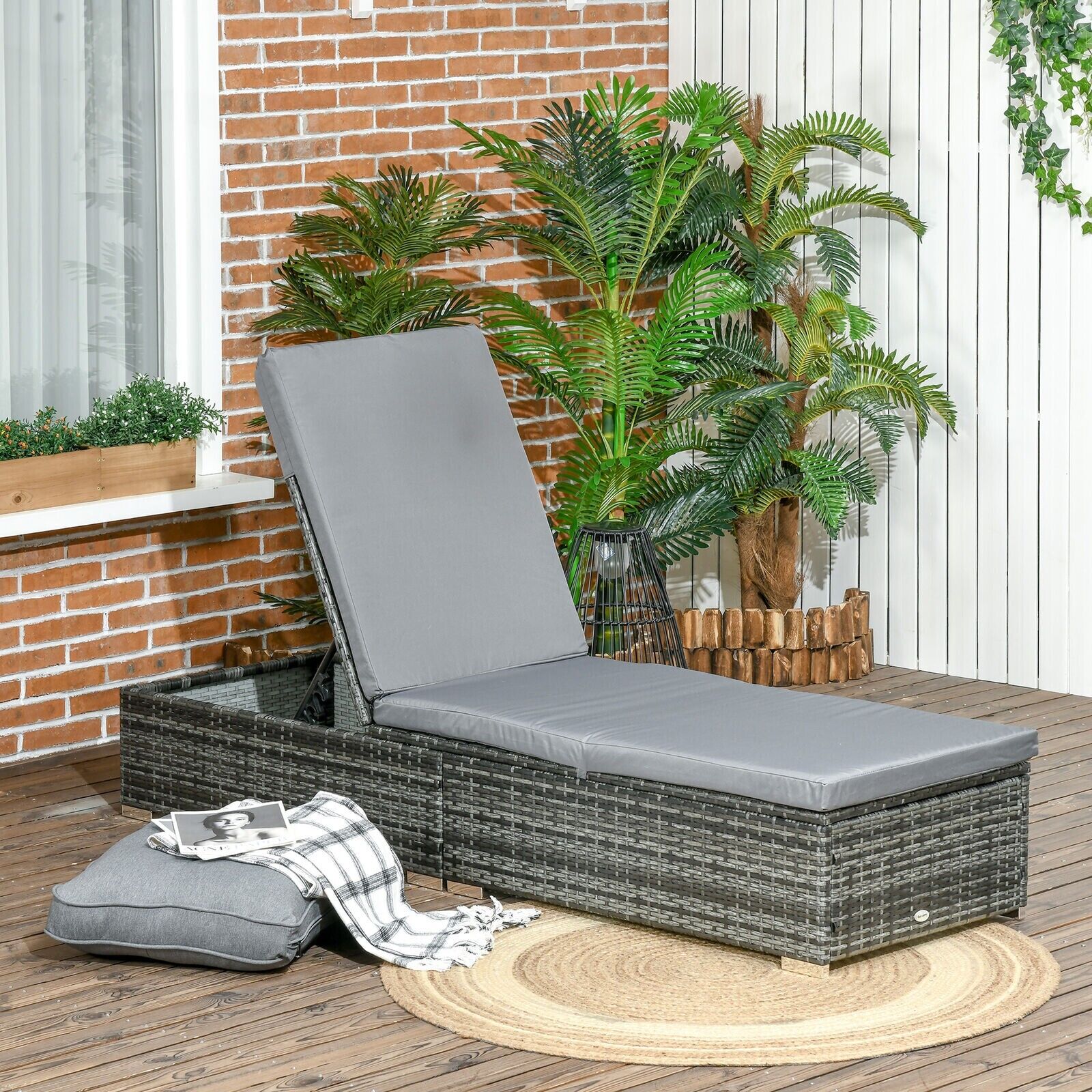 Grey Patio Rattan Chaise Lounge Garden Wicker Sun Lounger Outdoor Furniture Bed - Home and Garden Furniture Shop - #rustic - furniture#