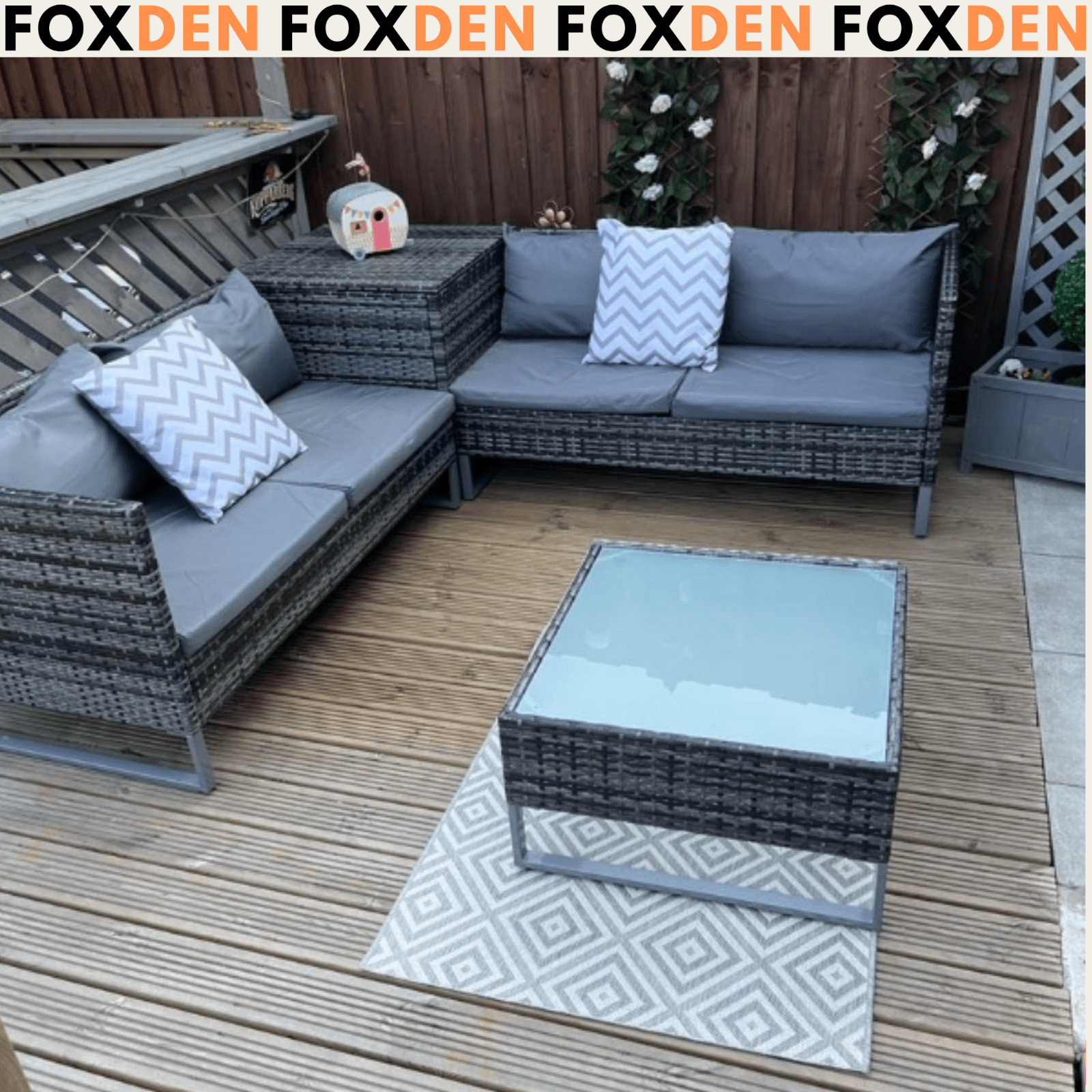 Grey Patio Rattan Corner Sofa Garden Furniture Set Table Cushions Storage Box - Home and Garden Furniture Shop - rustic - furniture