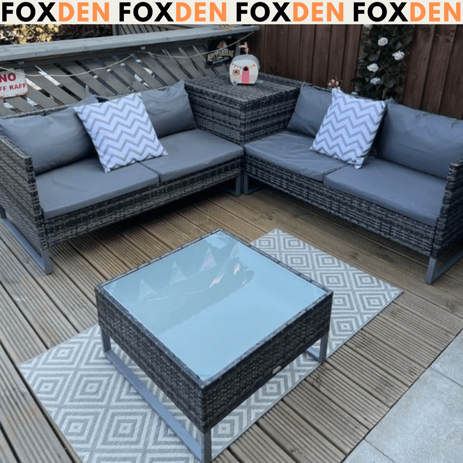 Grey Patio Rattan Corner Sofa Garden Furniture Set Table Cushions Storage Box - Home and Garden Furniture Shop - rustic - furniture