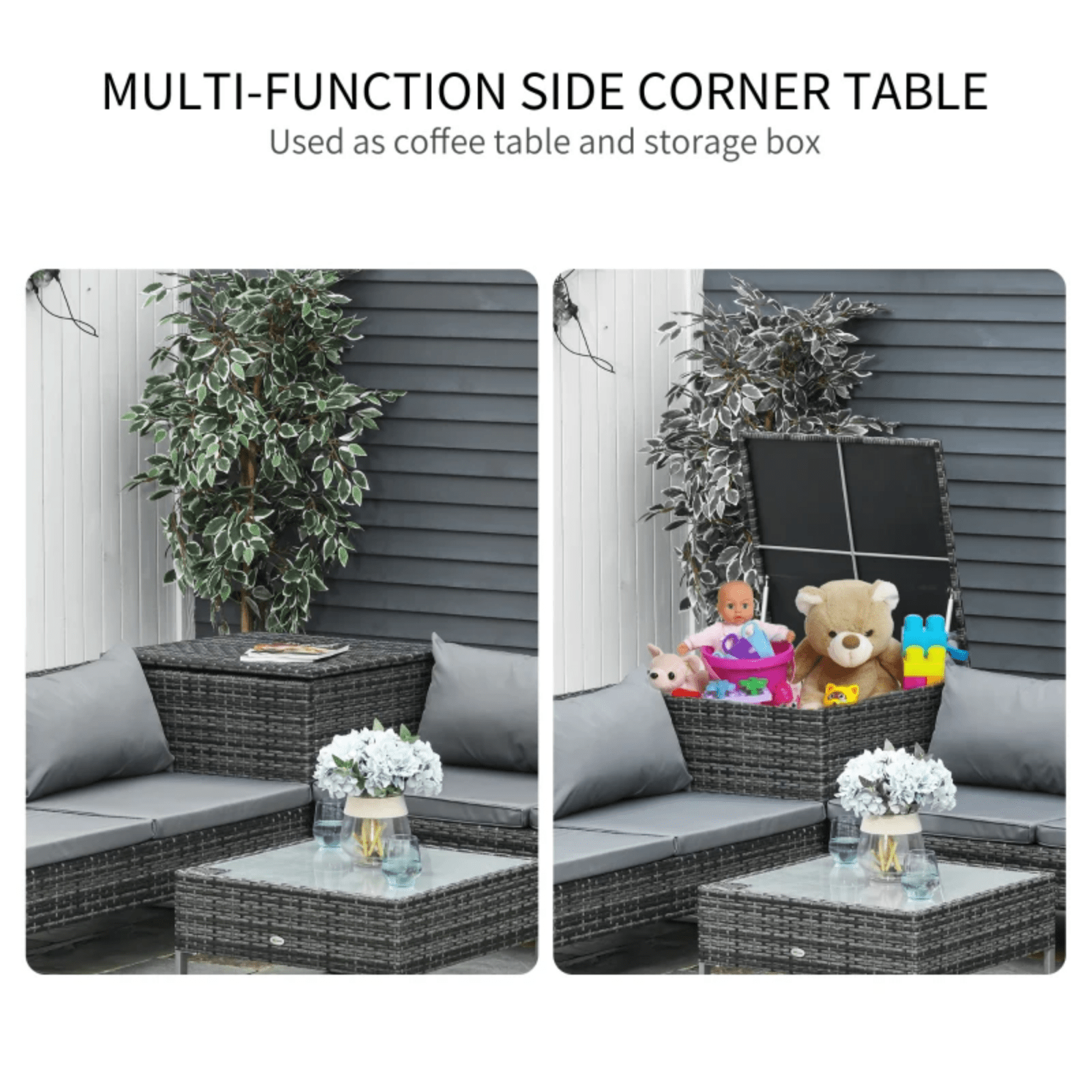 Grey Patio Rattan Corner Sofa Garden Furniture Set Table Cushions Storage Box - Home and Garden Furniture Shop - rustic - furniture