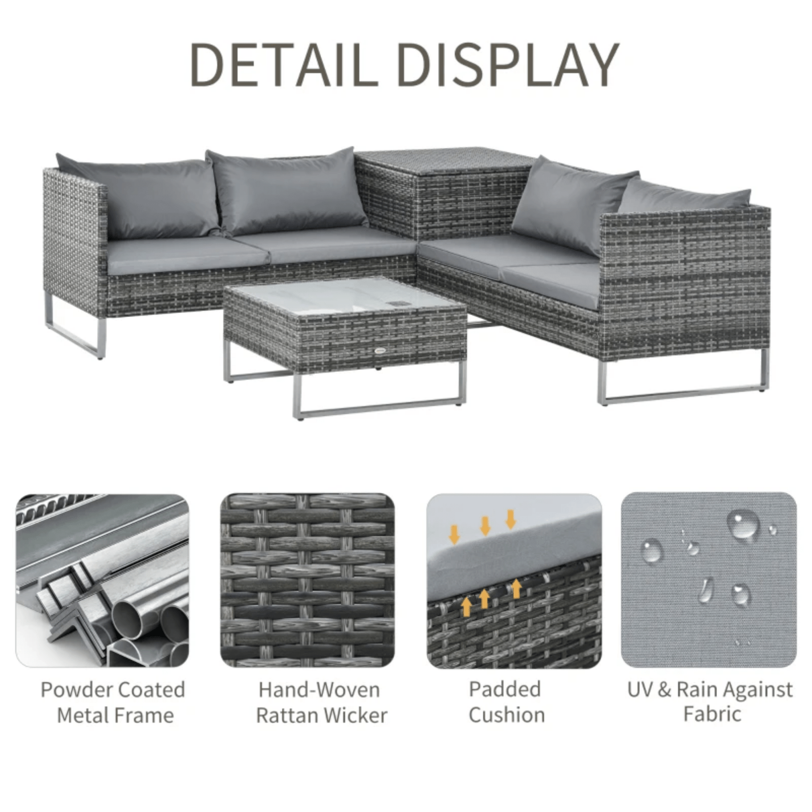 Grey Patio Rattan Corner Sofa Garden Furniture Set Table Cushions Storage Box - Home and Garden Furniture Shop - #rustic - furniture#