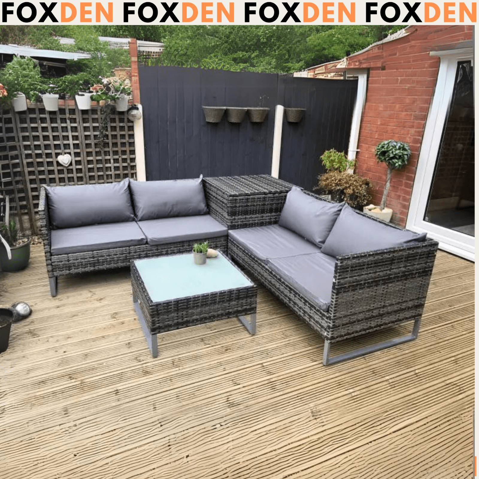 Grey Patio Rattan Corner Sofa Garden Furniture Set Table Cushions Storage Box - Home and Garden Furniture Shop - rustic - furniture