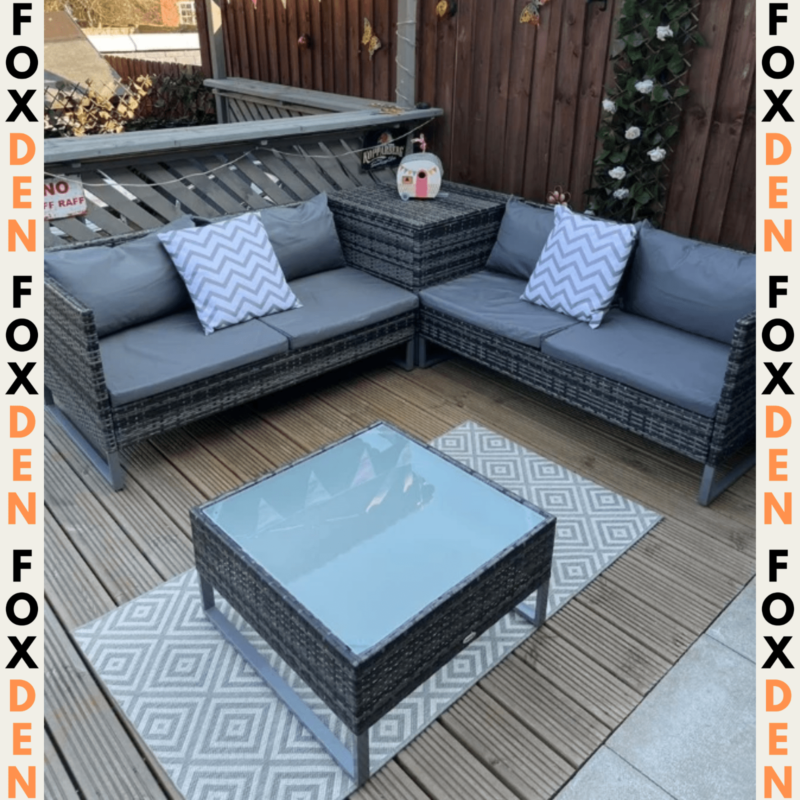 Grey Patio Rattan Corner Sofa Garden Furniture Set Table Cushions Storage Box - Home and Garden Furniture Shop - rustic - furniture