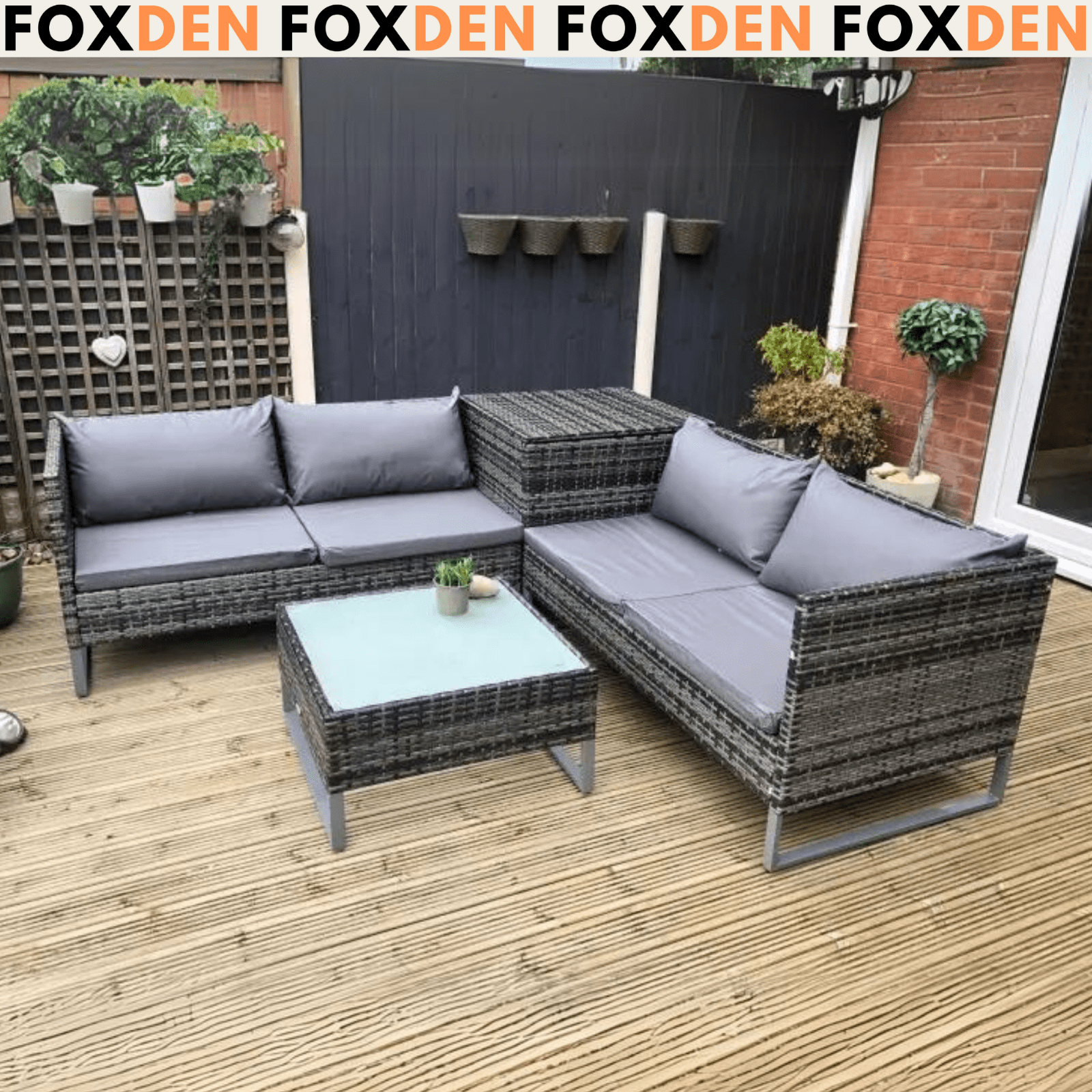 Grey Patio Rattan Corner Sofa Garden Furniture Set Table Cushions Storage Box - Home and Garden Furniture Shop - rustic - furniture