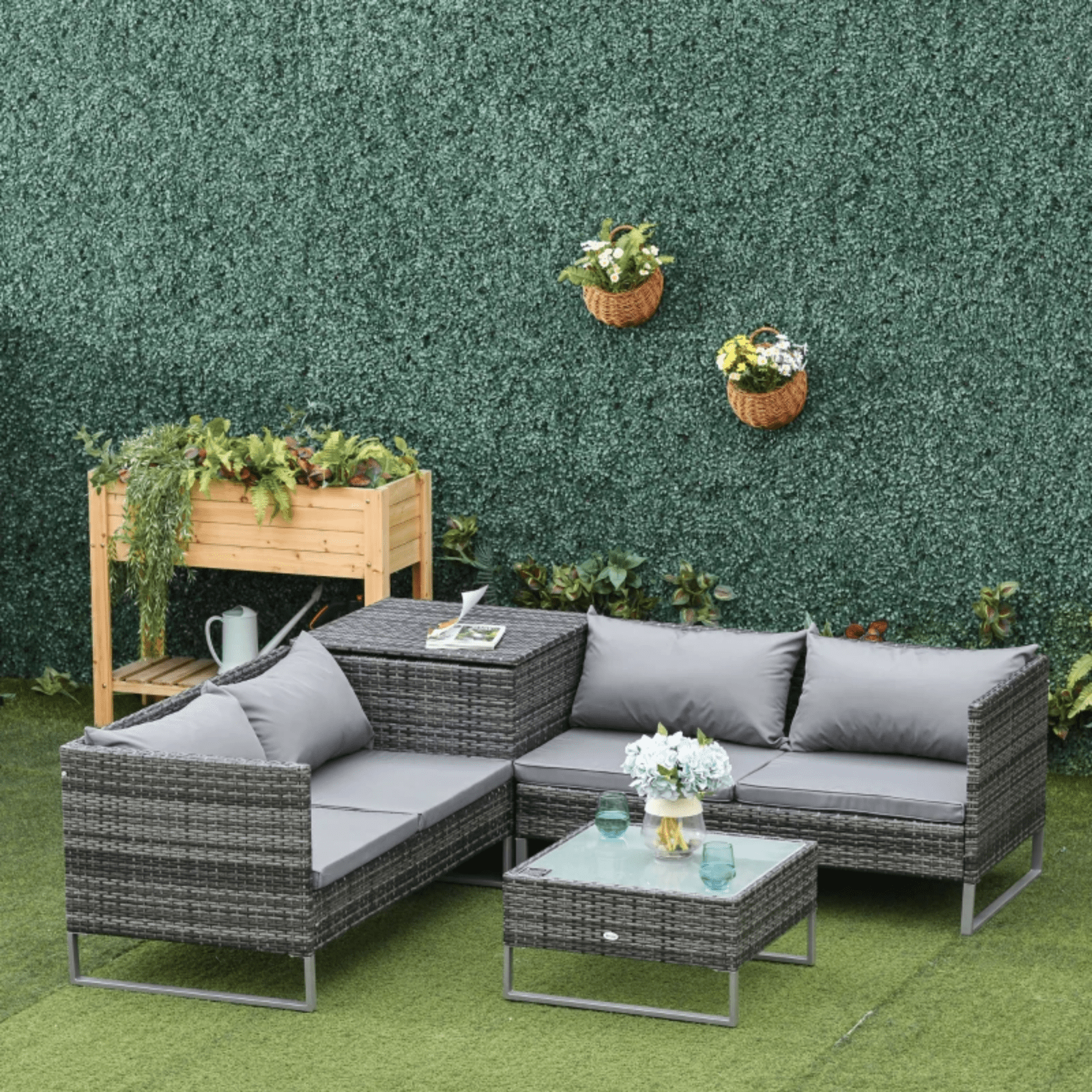 Grey Patio Rattan Corner Sofa Garden Furniture Set Table Cushions Storage Box - Home and Garden Furniture Shop - #rustic - furniture#