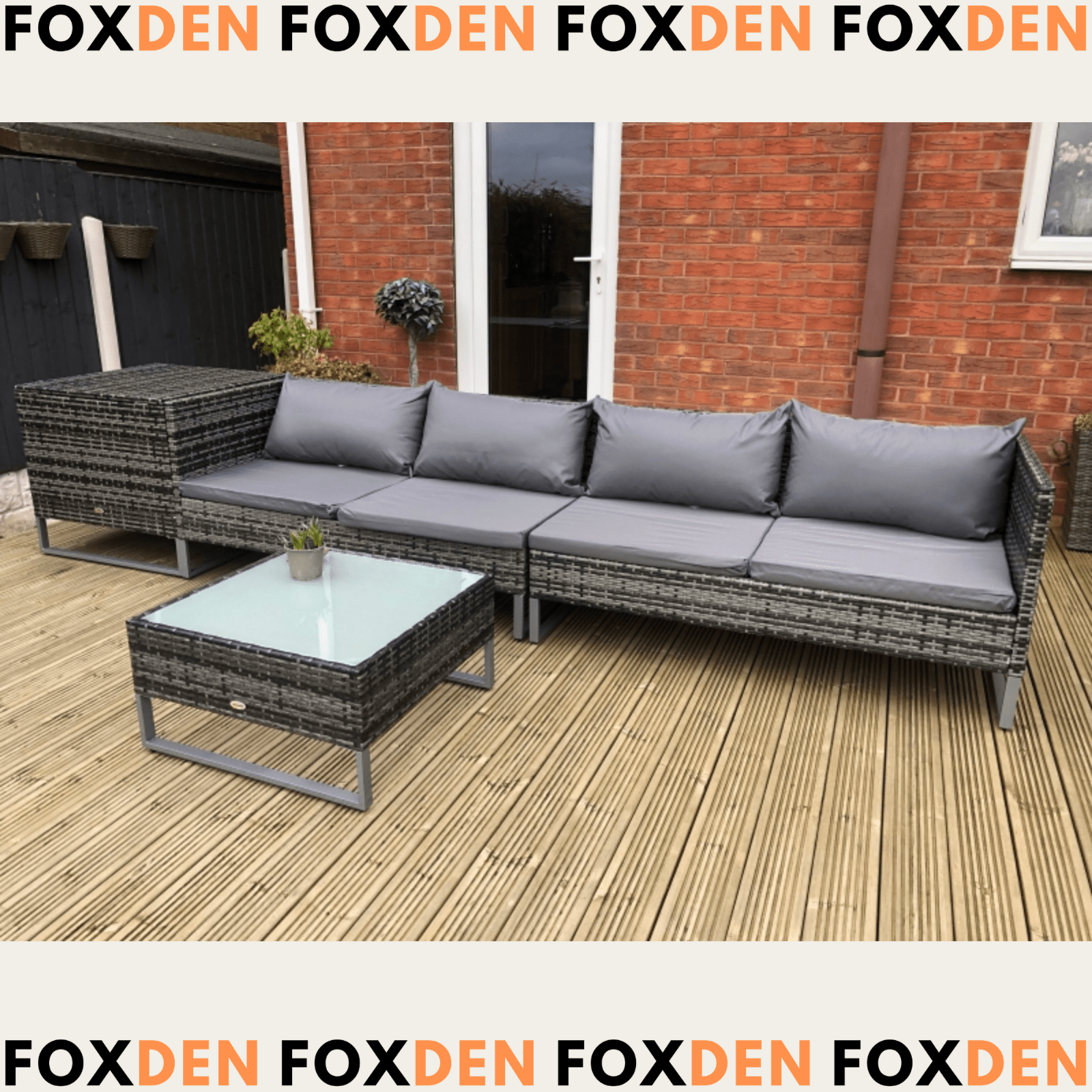 Grey Patio Rattan Corner Sofa Garden Furniture Set Table Cushions Storage Box - Home and Garden Furniture Shop - rustic - furniture