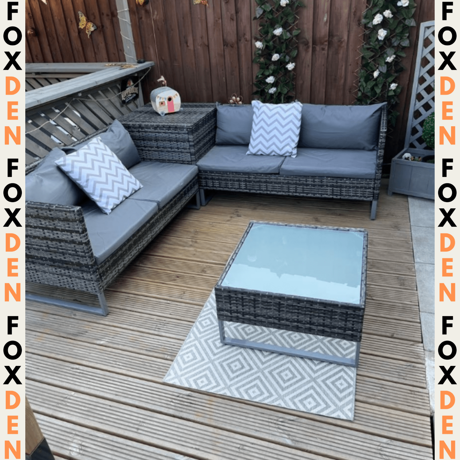 Grey Patio Rattan Corner Sofa Garden Furniture Set Table Cushions Storage Box - Home and Garden Furniture Shop - rustic - furniture