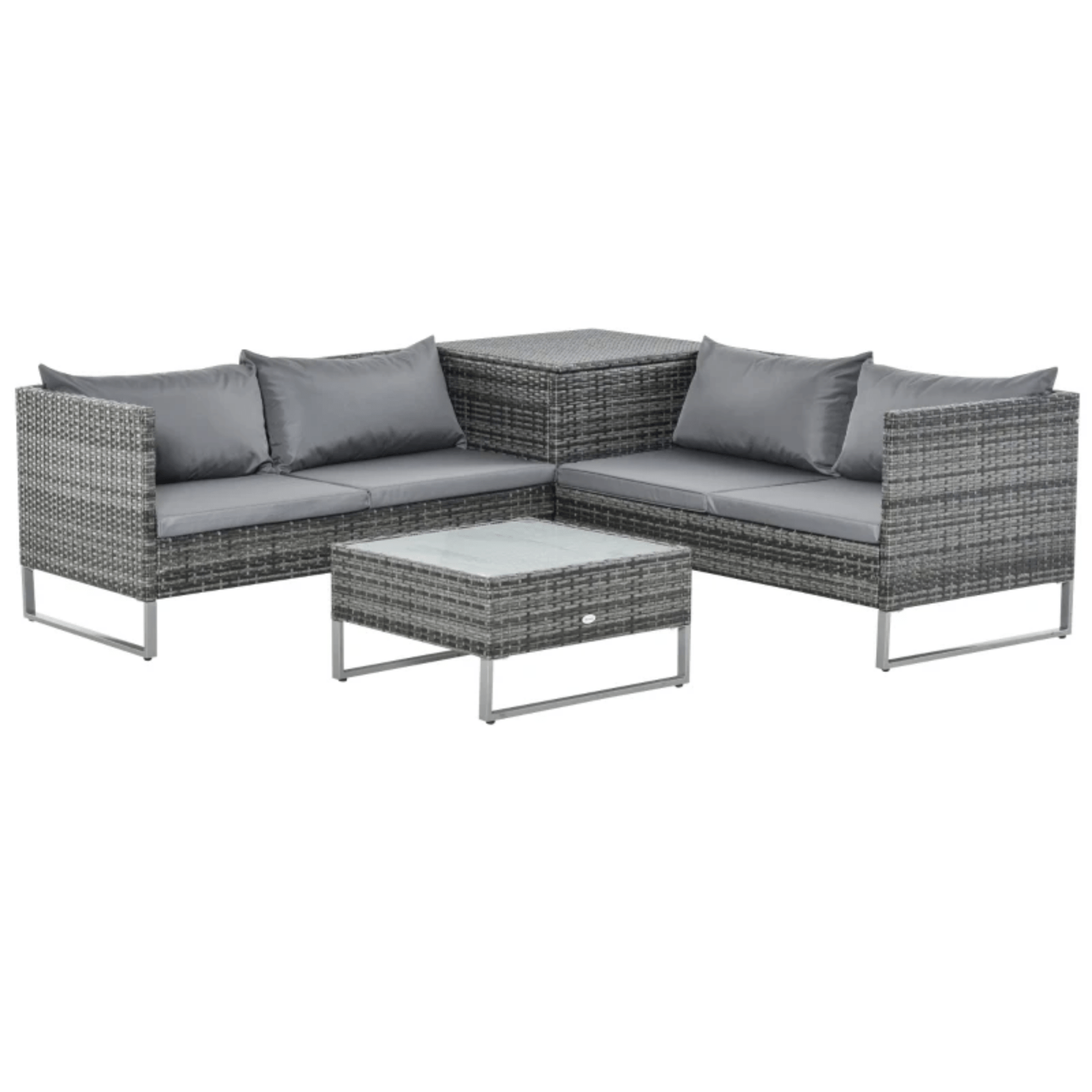 Grey Patio Rattan Corner Sofa Garden Furniture Set Table Cushions Storage Box - Home and Garden Furniture Shop - rustic - furniture