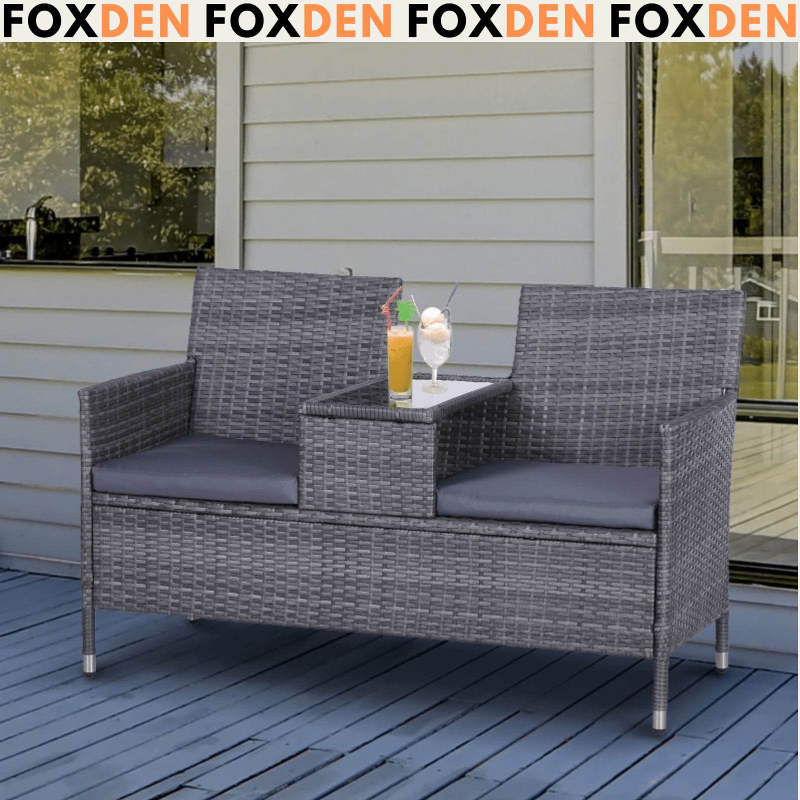 Grey Rattan Companion Chair Set Patio Garden Furniture Love Seat Sofa Side Table - Home and Garden Furniture Shop - #rustic - furniture#