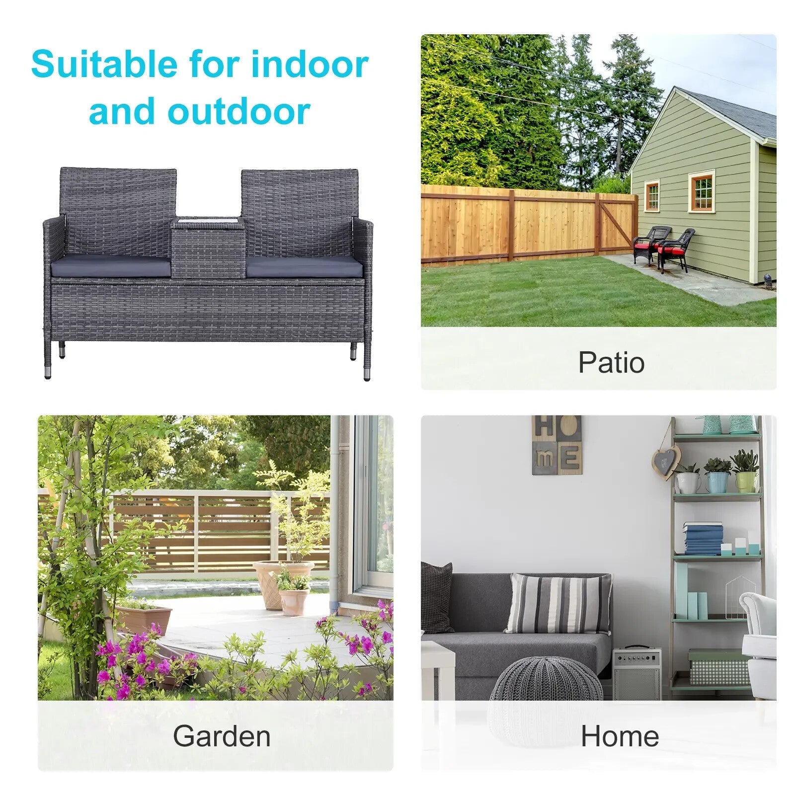 Grey Rattan Companion Chair Set Patio Garden Furniture Love Seat Sofa Side Table - Home and Garden Furniture Shop - rustic - furniture