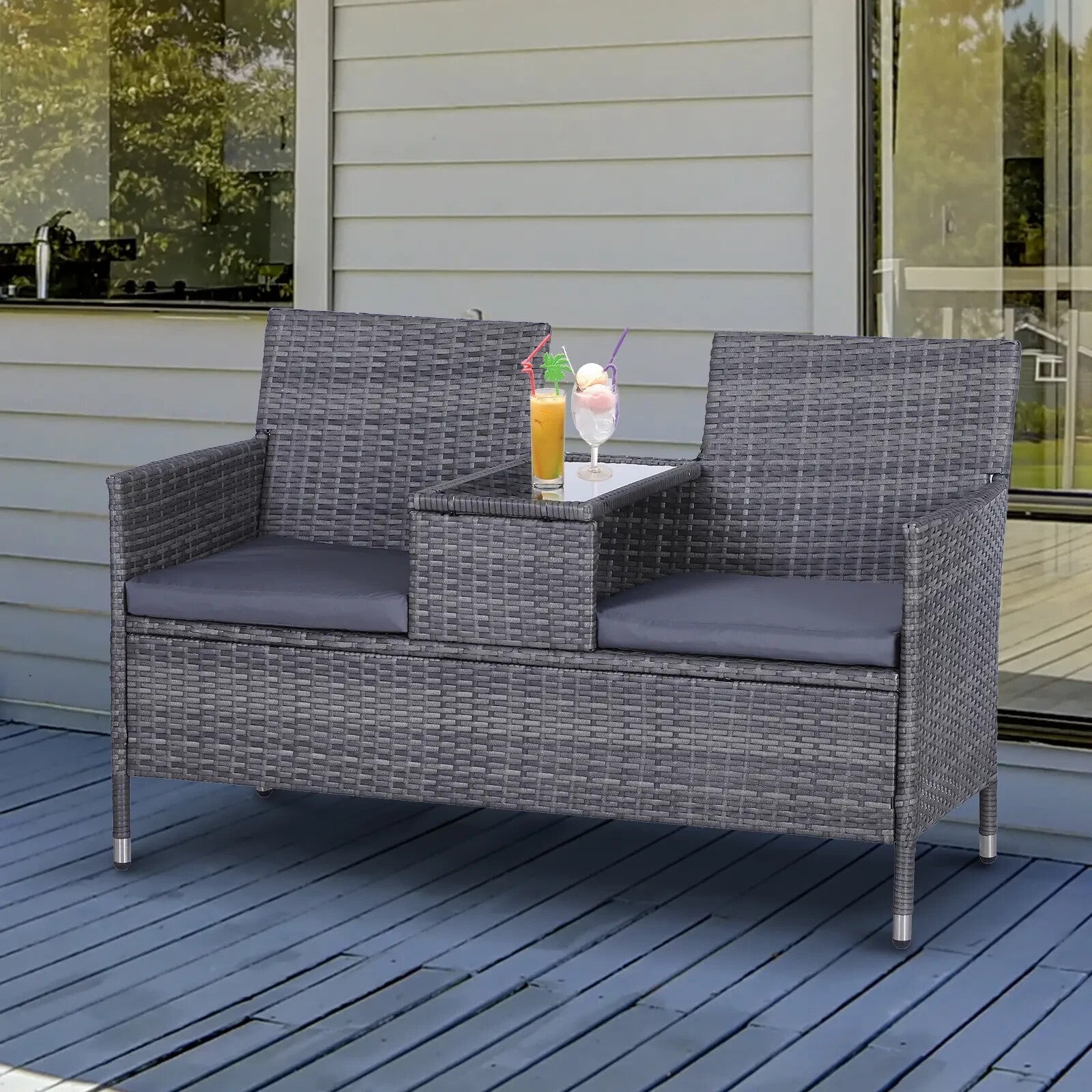 Grey Rattan Companion Chair Set Patio Garden Furniture Love Seat Sofa Side Table - Home and Garden Furniture Shop - rustic - furniture