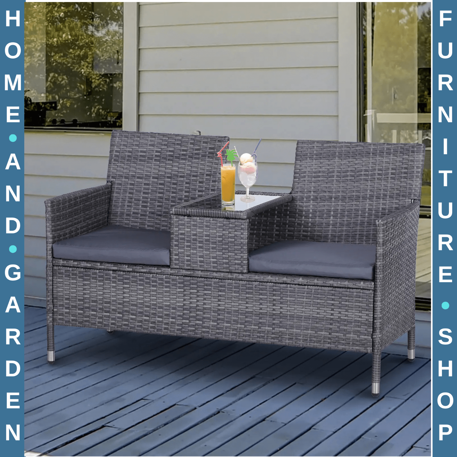 Grey Rattan Companion Chair Set Patio Garden Furniture Love Seat Sofa Side Table - Home and Garden Furniture Shop - rustic - furniture