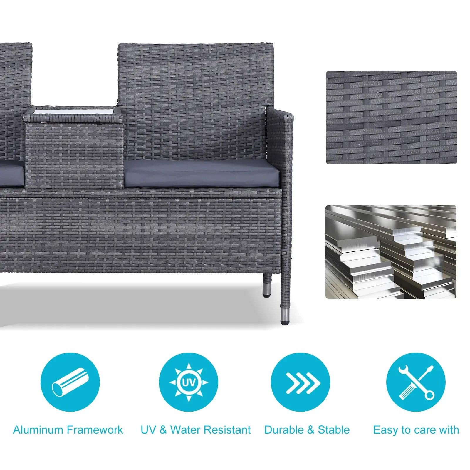 Grey Rattan Companion Chair Set Patio Garden Furniture Love Seat Sofa Side Table - Home and Garden Furniture Shop - rustic - furniture