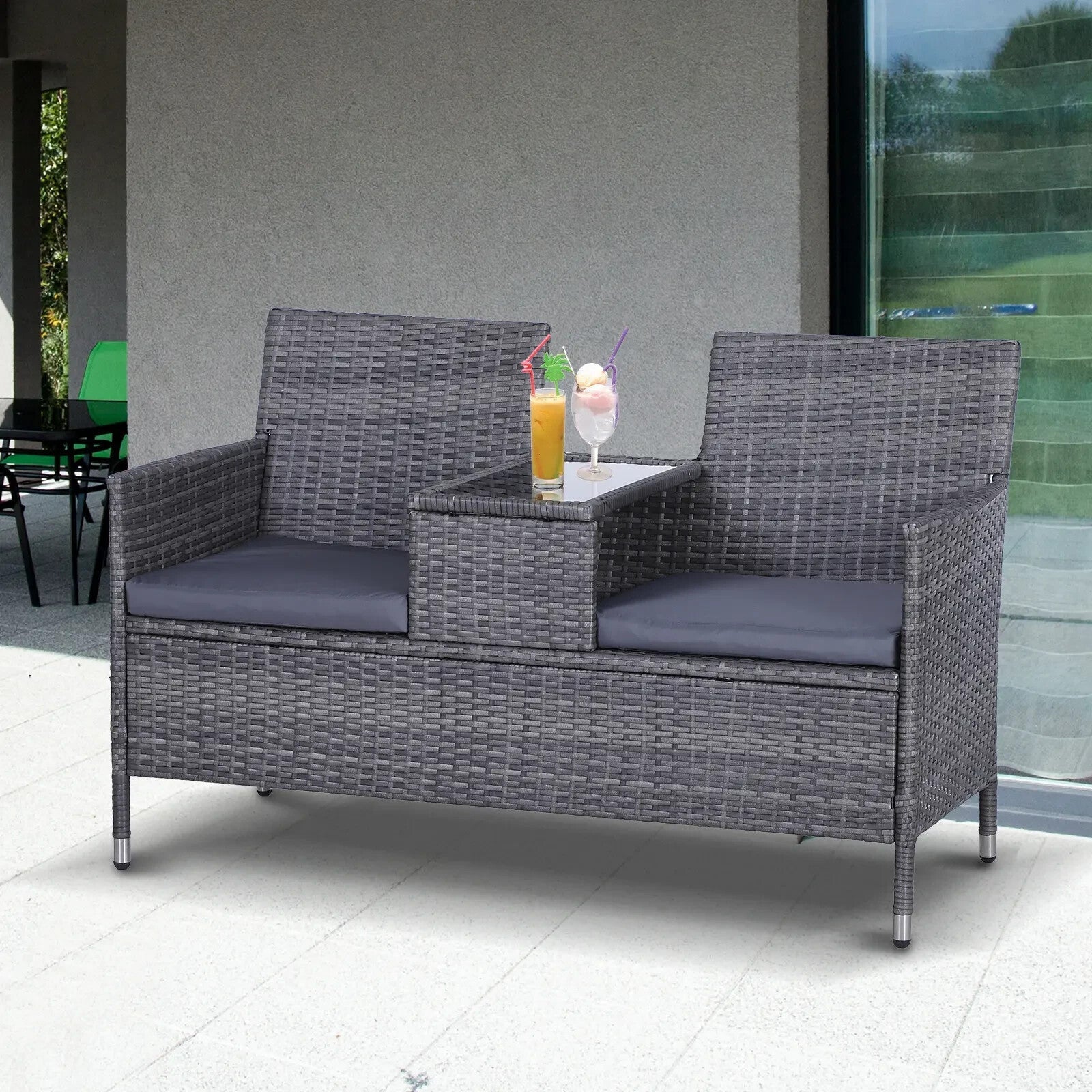Grey Rattan Companion Chair Set Patio Garden Furniture Love Seat Sofa Side Table - Home and Garden Furniture Shop - rustic - furniture