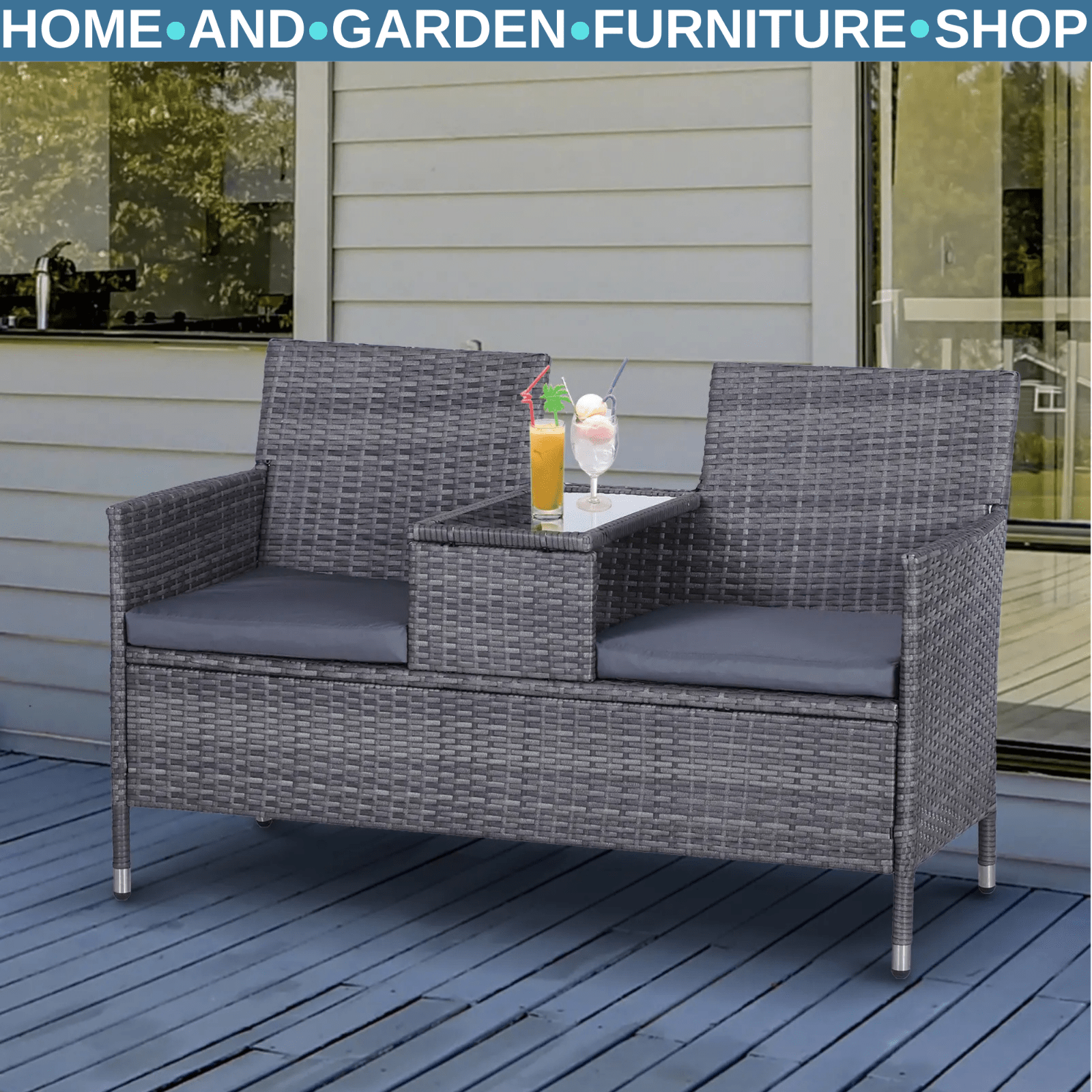 Grey Rattan Companion Chair Set Patio Garden Furniture Love Seat Sofa Side Table - Home and Garden Furniture Shop - rustic - furniture