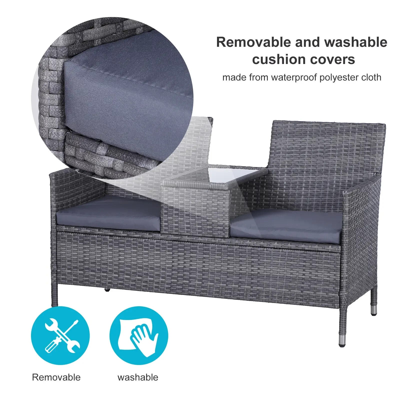 Grey Rattan Companion Chair Set Patio Garden Furniture Love Seat Sofa Side Table - Home and Garden Furniture Shop - rustic - furniture